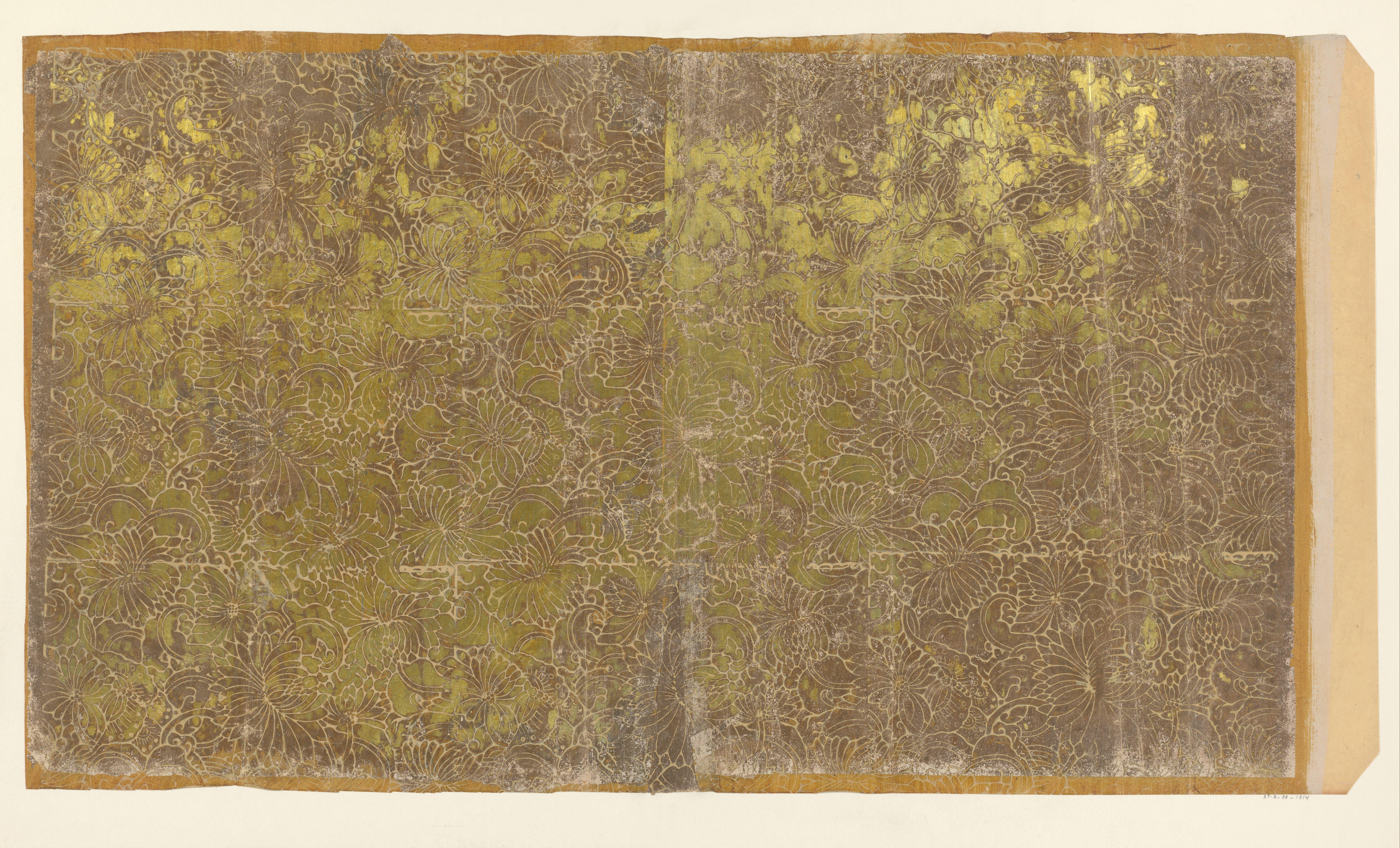 Blad met aaneengesloten bladvullend patroon van chrysanten (één van tien identieke bladen)