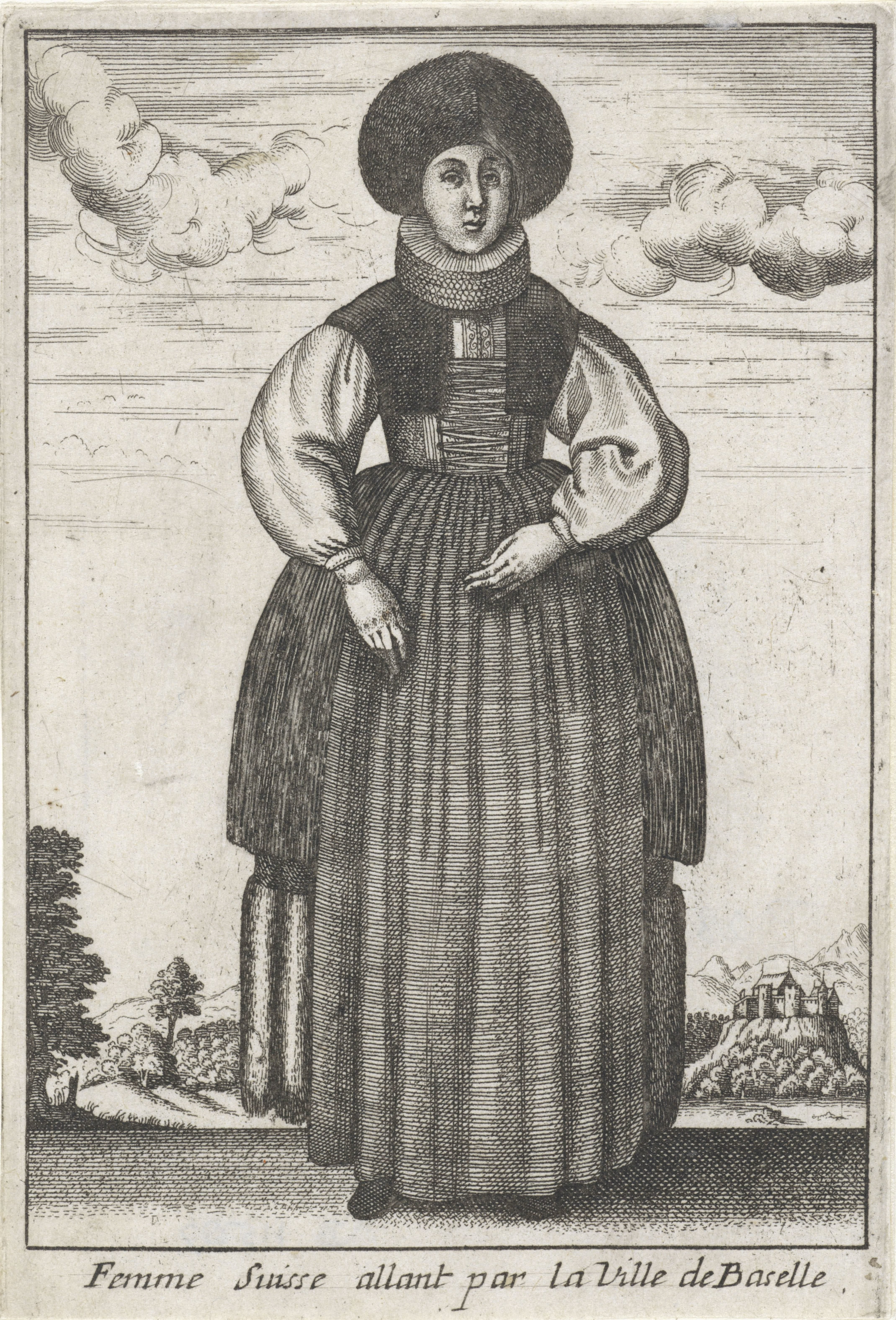 Femme Suisse allant par la Ville de Baselle