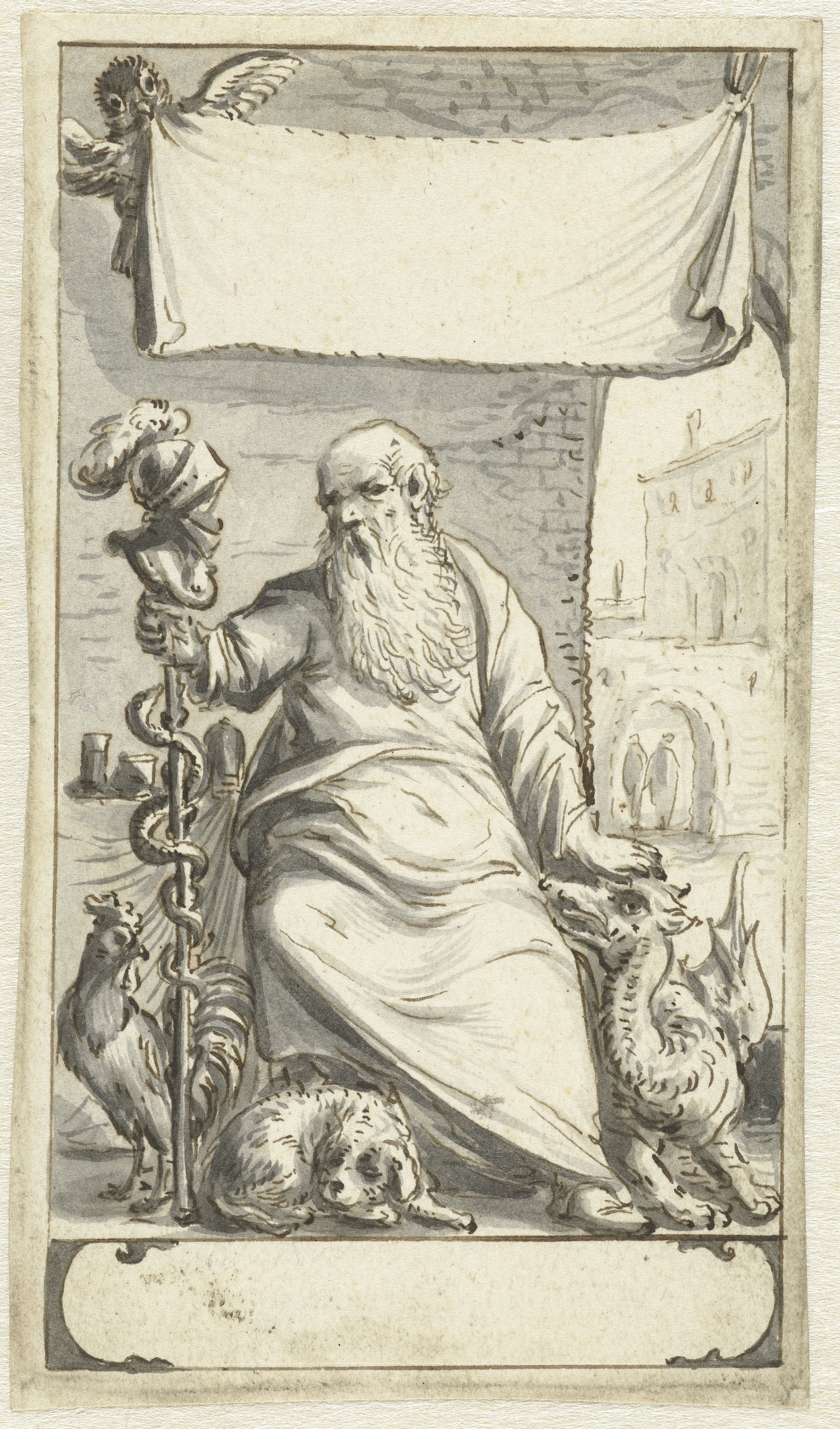 Ontwerp voor een titelblad met Aesculapius