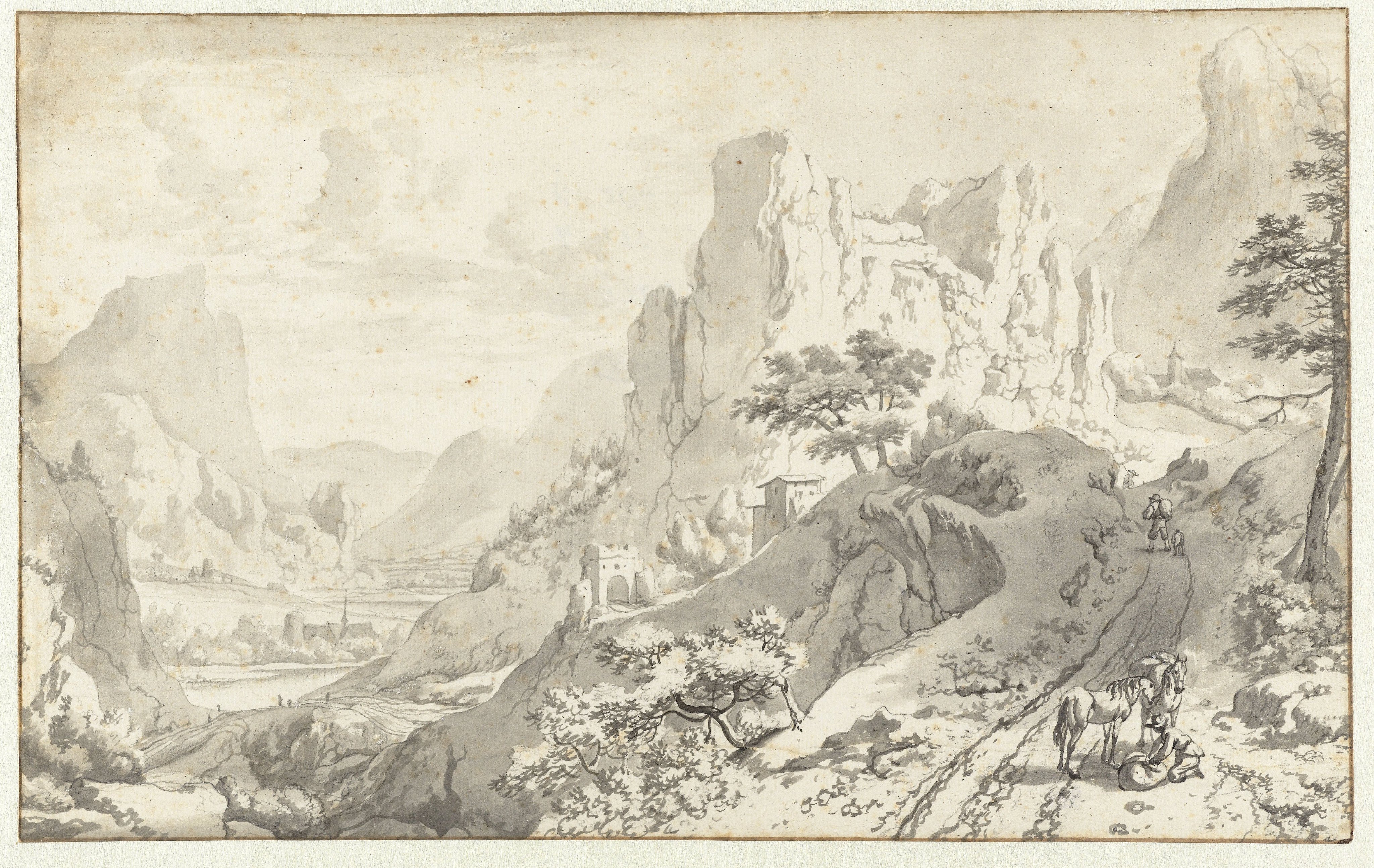 Mountain Landscape with Travellers on a Road
