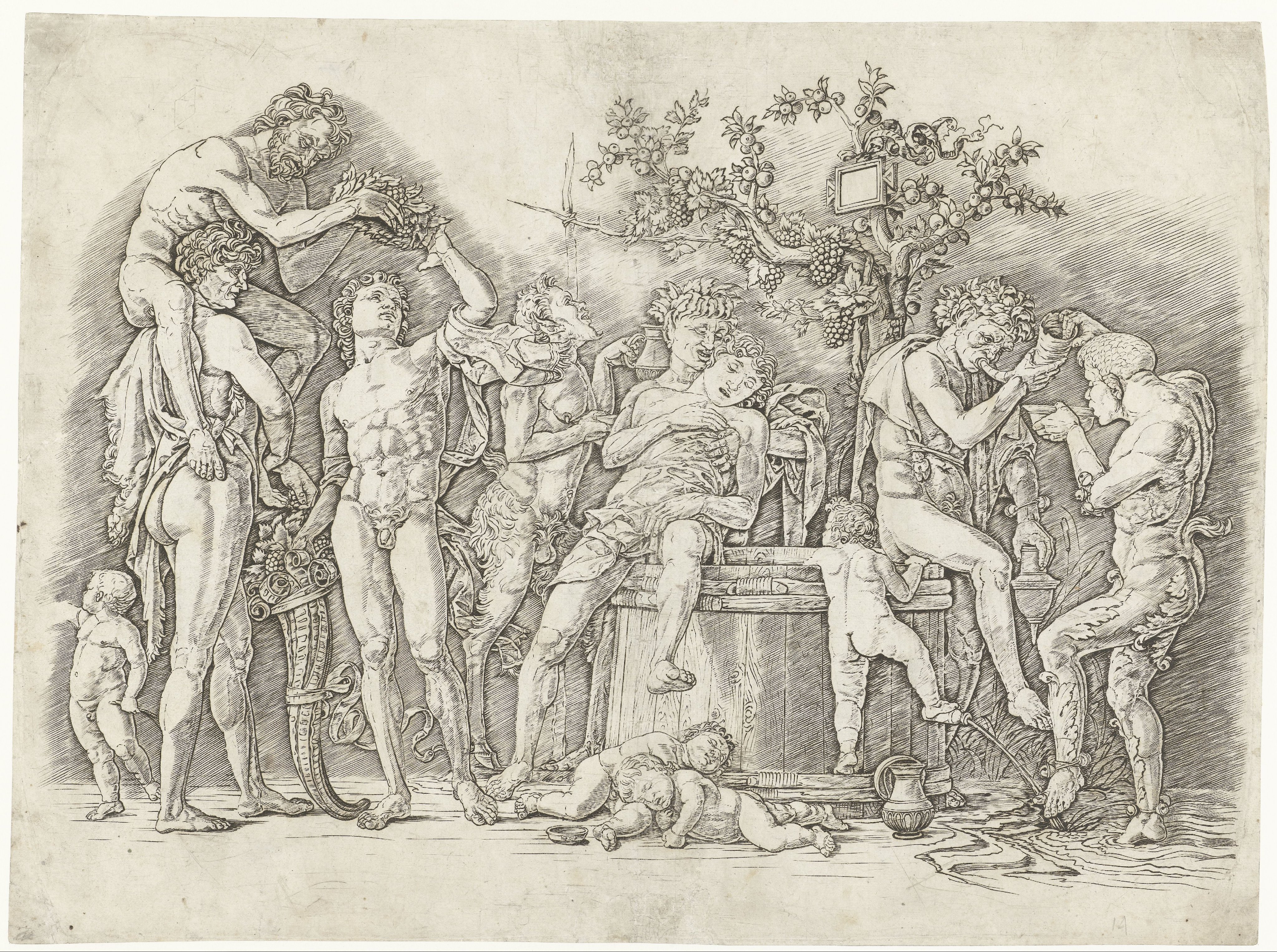 Bacchanaal met satyrs en bacchanten bij wijnpers