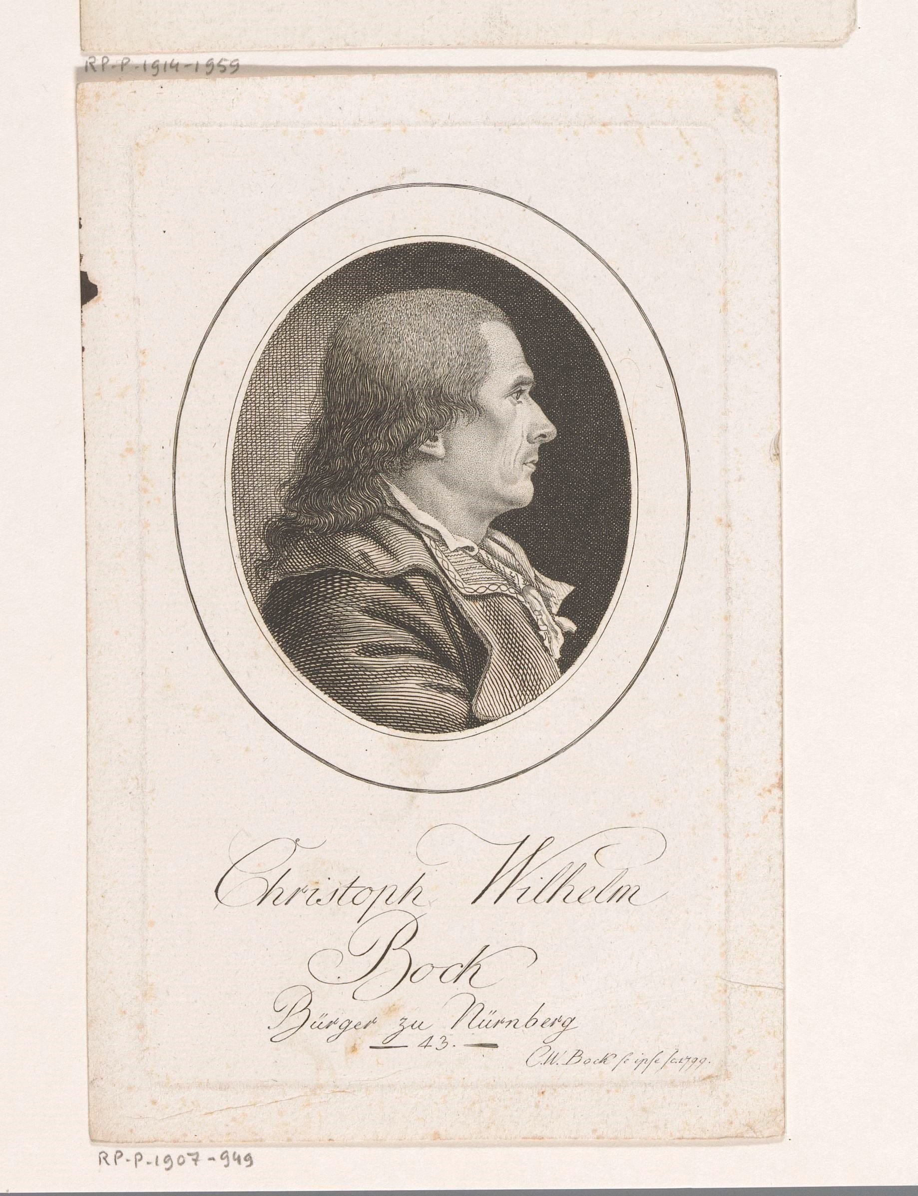 Zelfportret van Christoph Wilhelm Bock op 43-jarige leeftijd