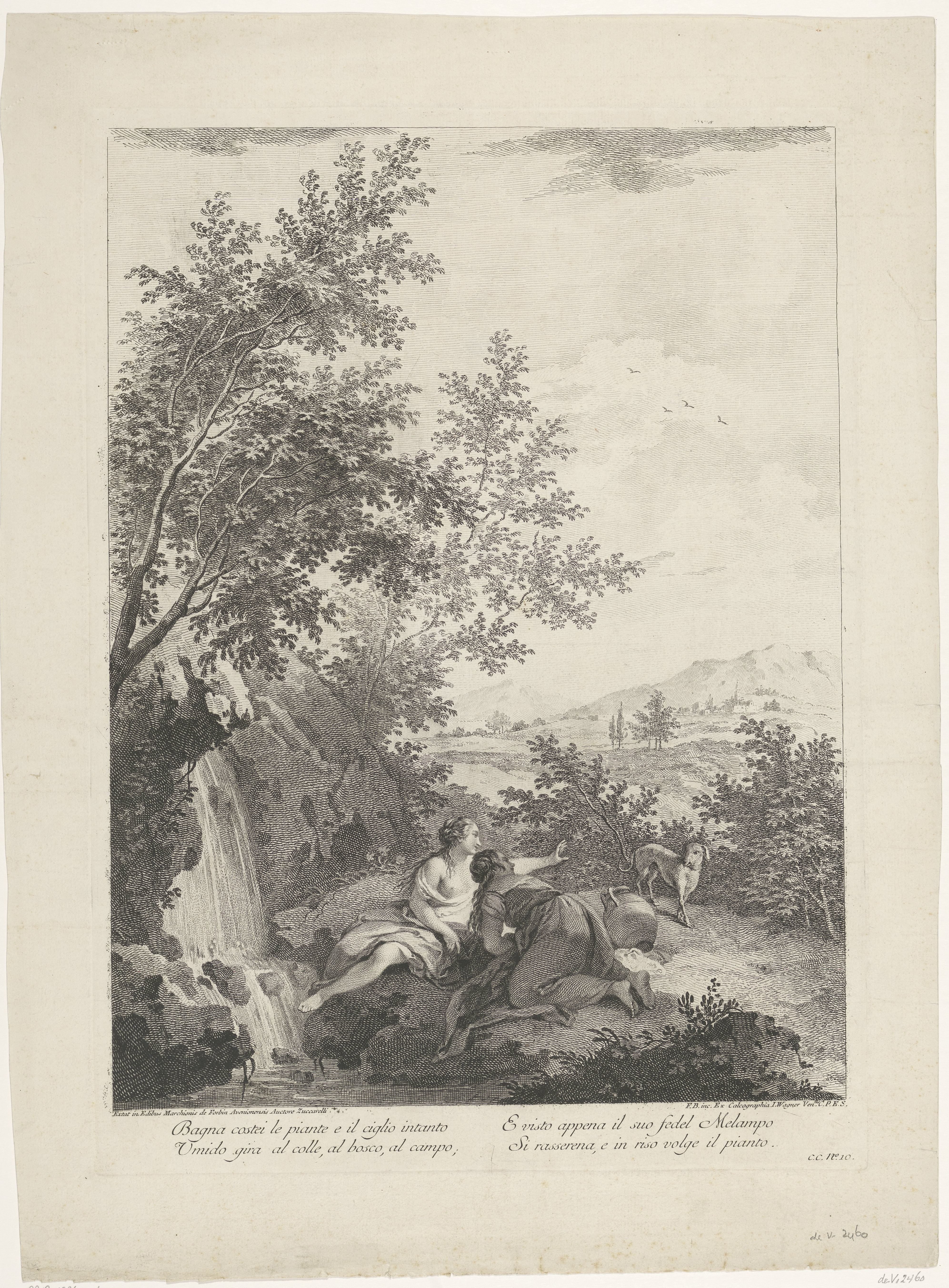 Landschap met twee vrouwen bij een waterval