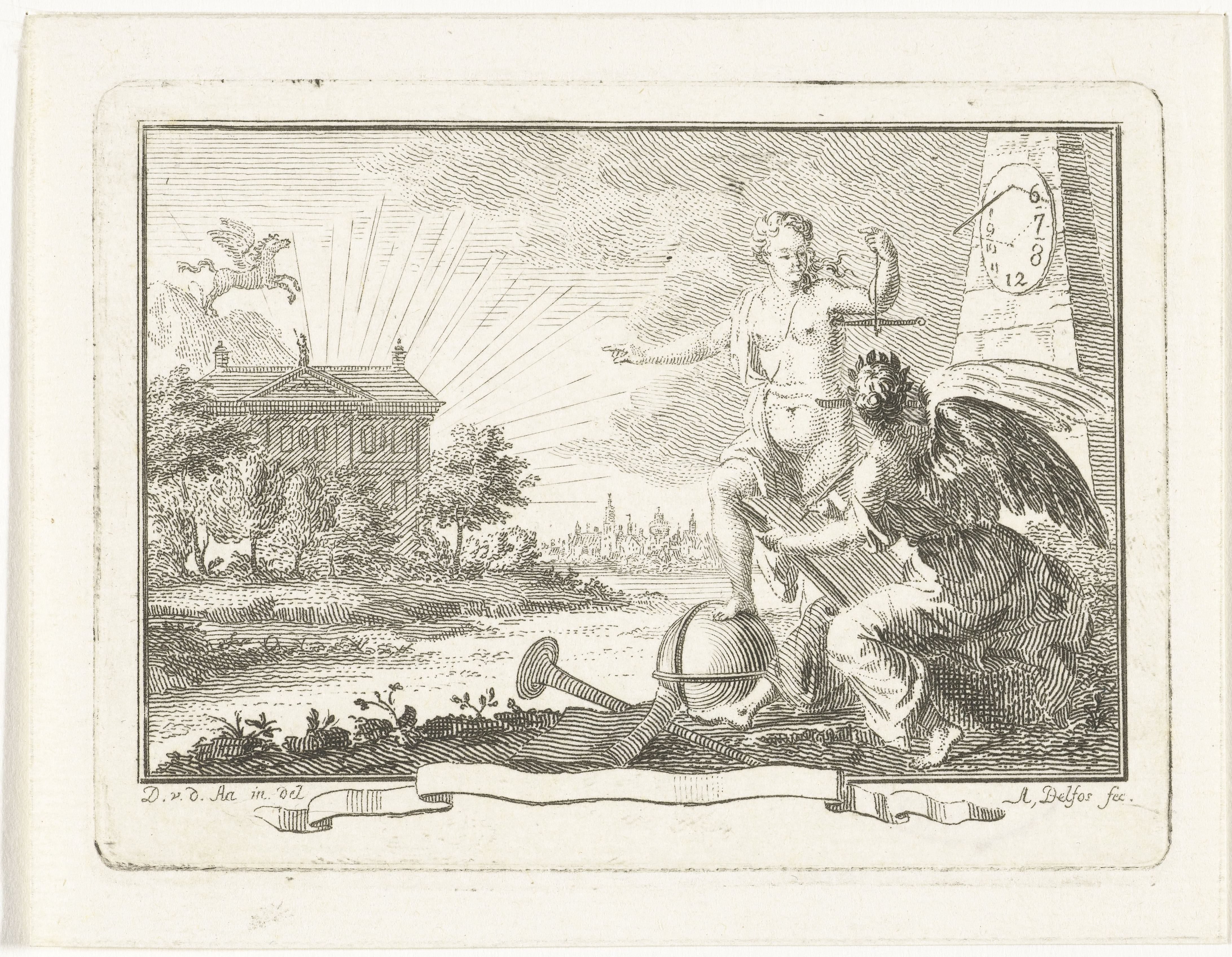 Allegorie op het ochtendgloren met personificatie van Aurora