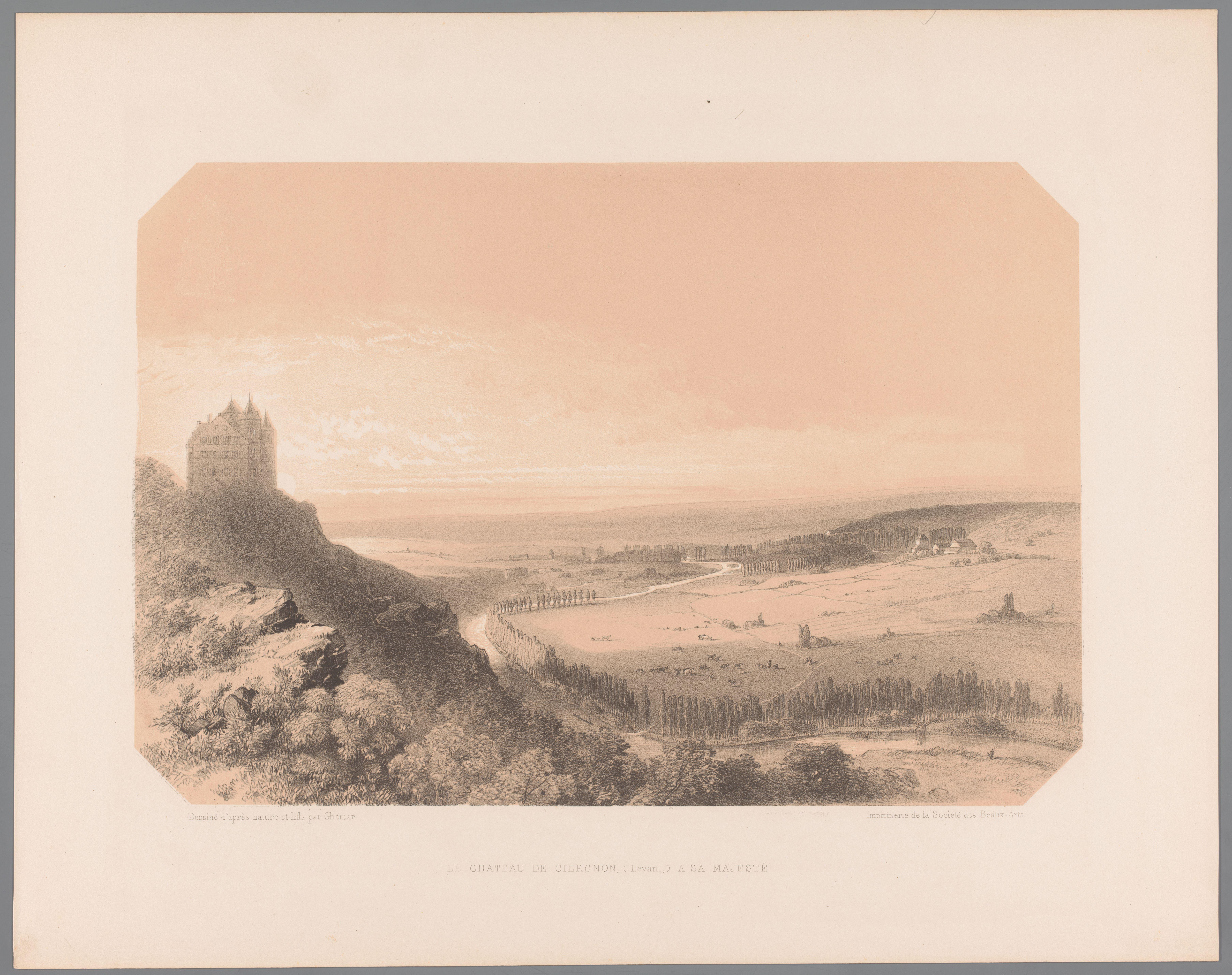 Gezicht op het koninklijk kasteel van Ciergnon