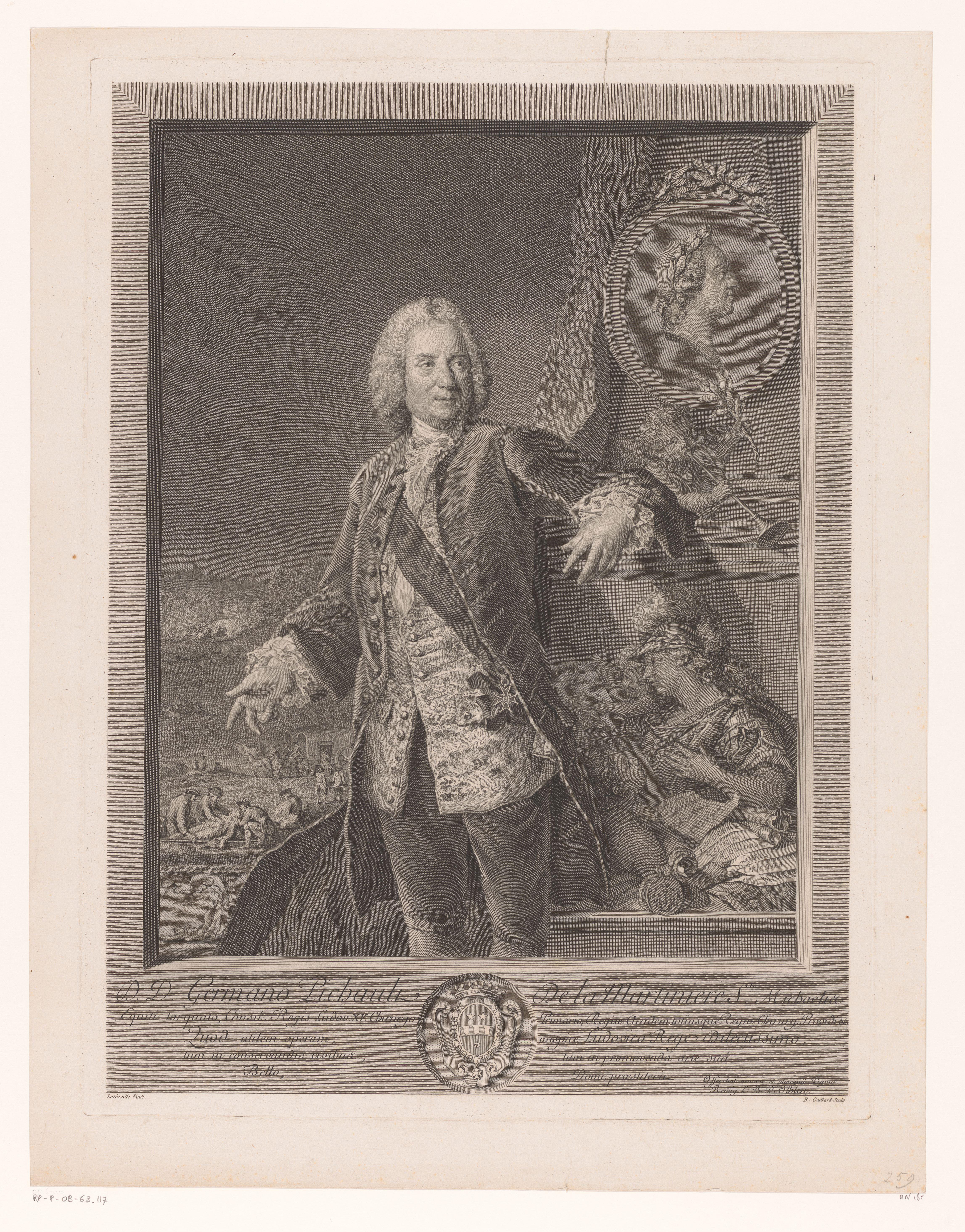 Portret van Germain Pichault La Martinière voor een monument aan Lodewijk XV