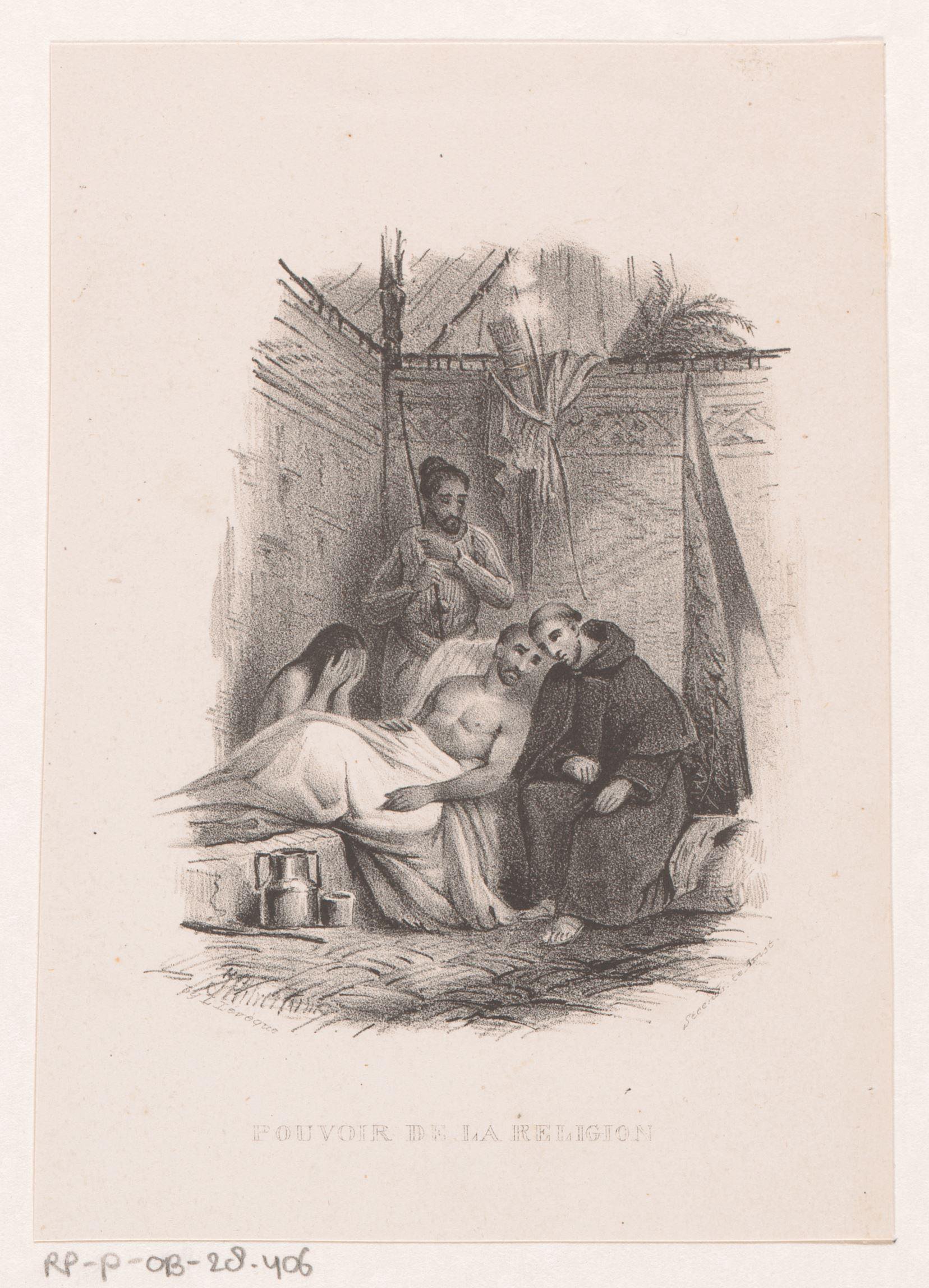 Monnik en zieke man in tent