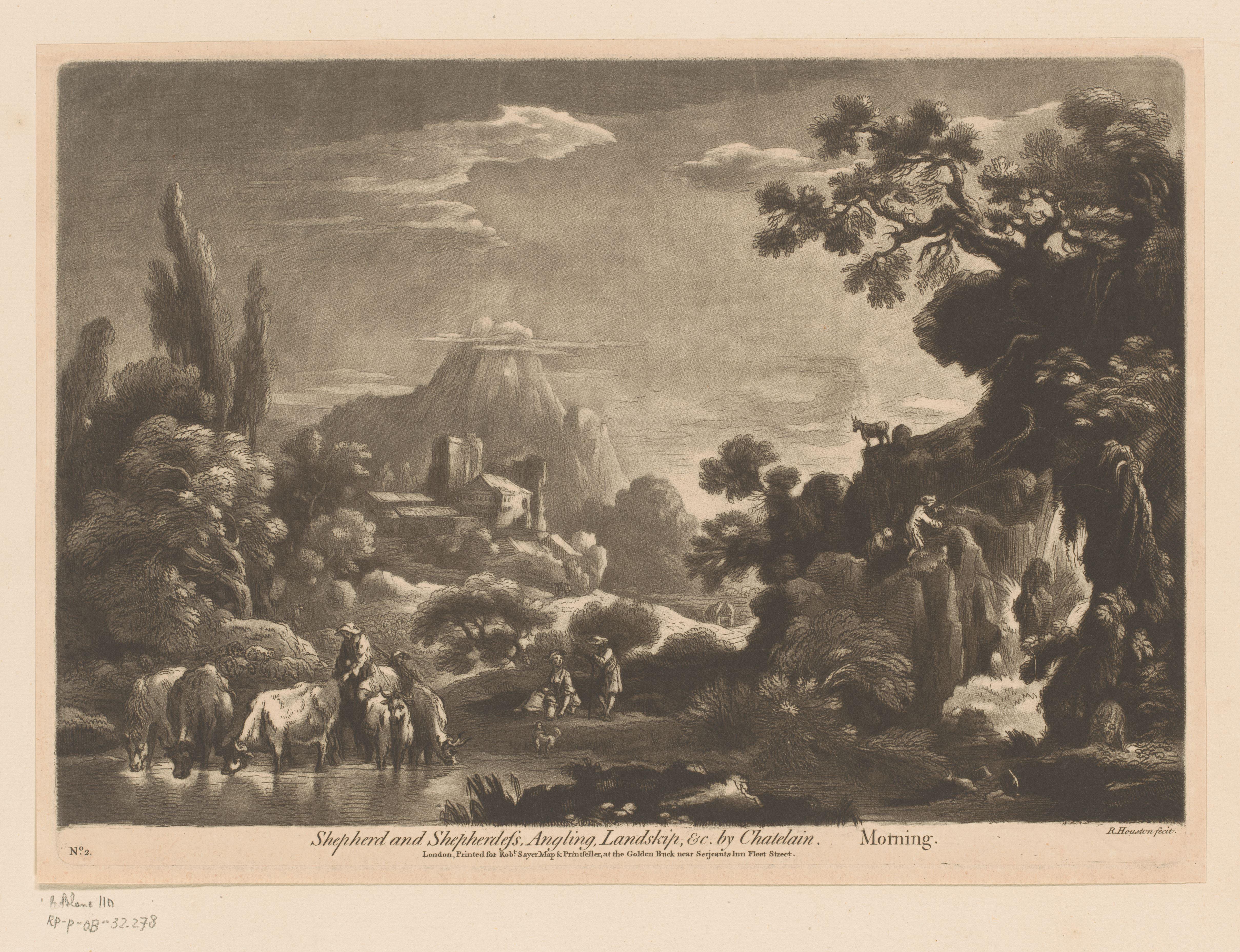 Heuvellandschap met herders bij een waterval