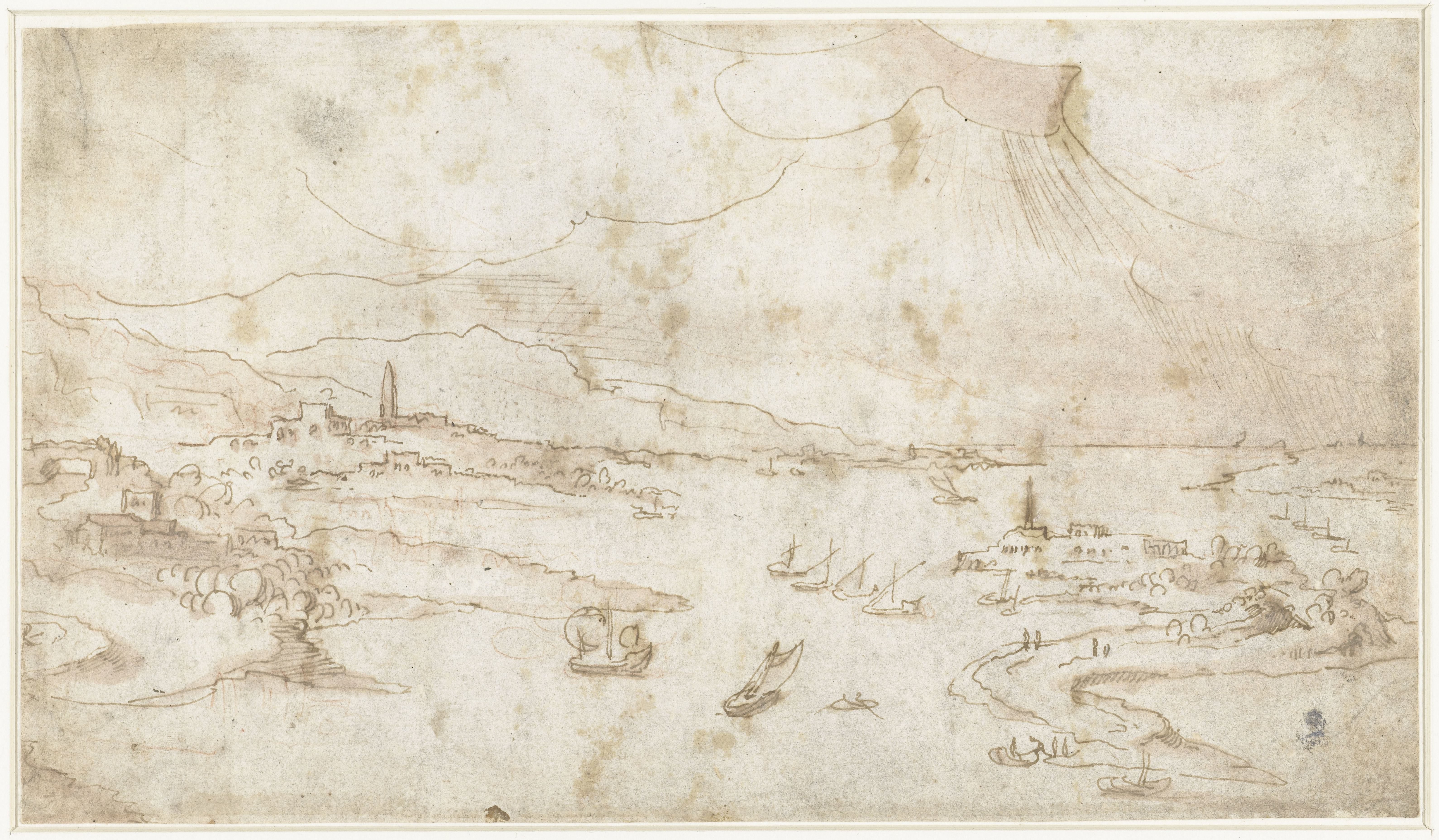 Kustlandschap met wolken erboven