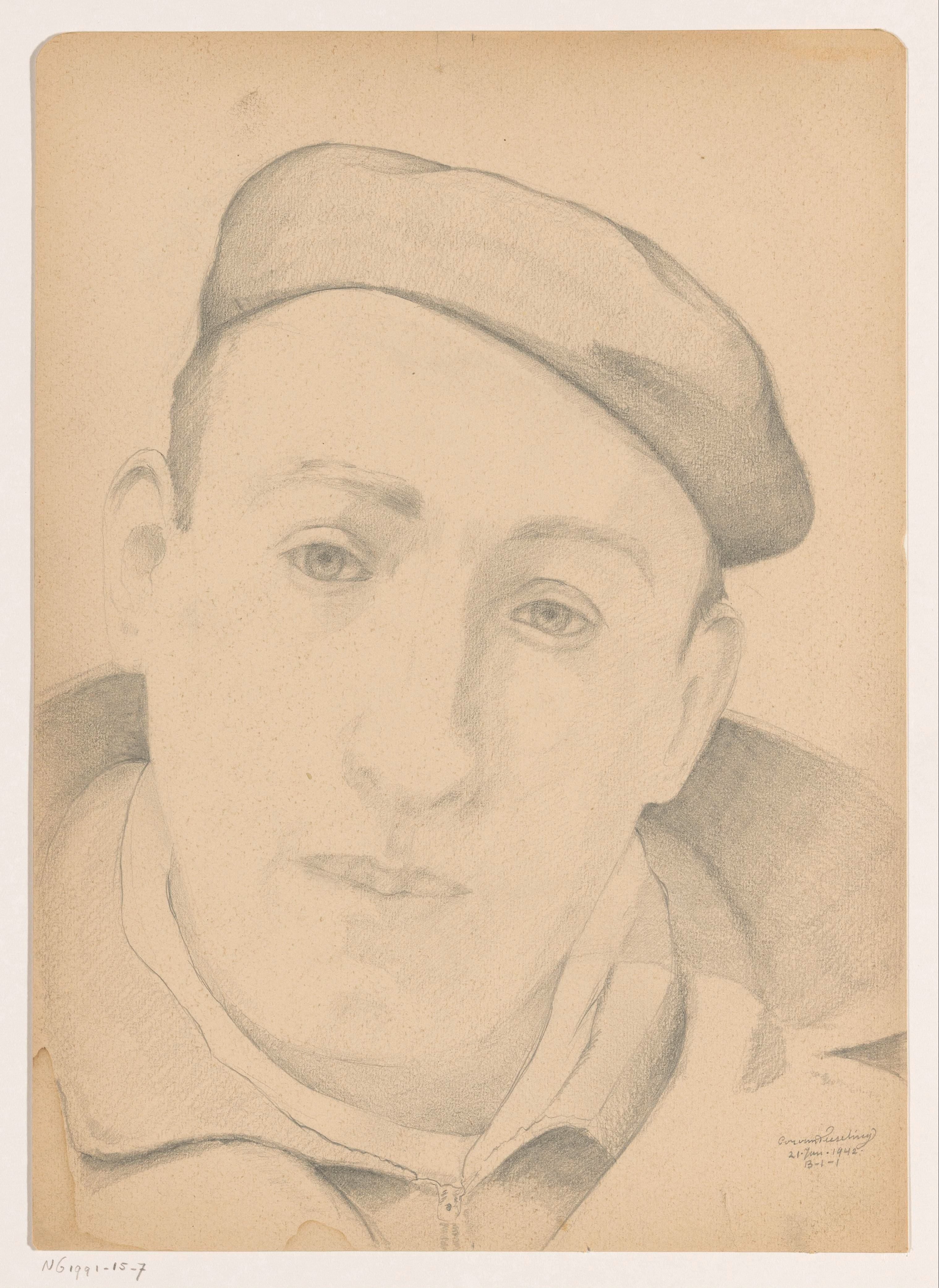 Zelfportret en face met pet: B-1-1, 21 januari