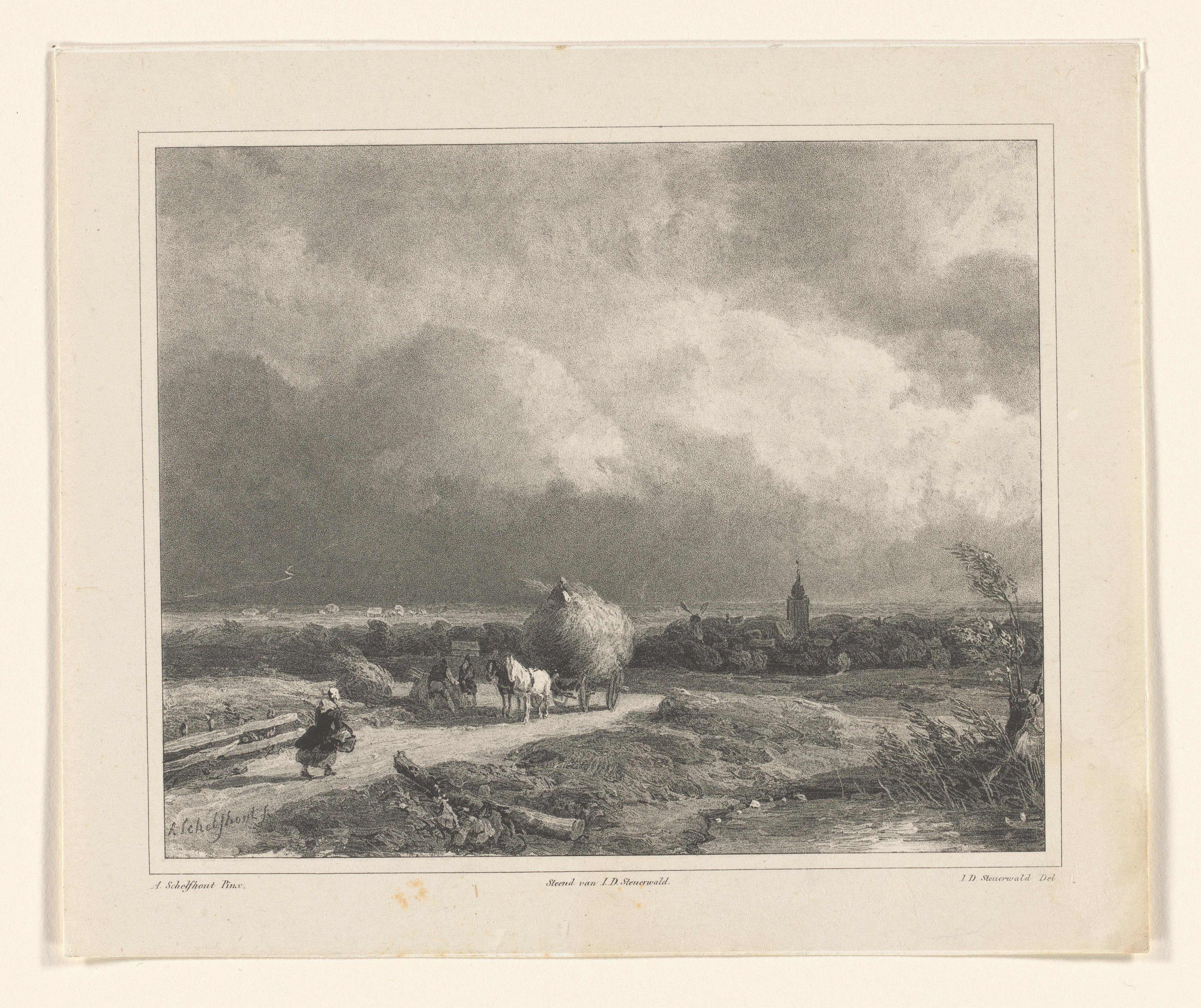 Landschap met hooiwagen
