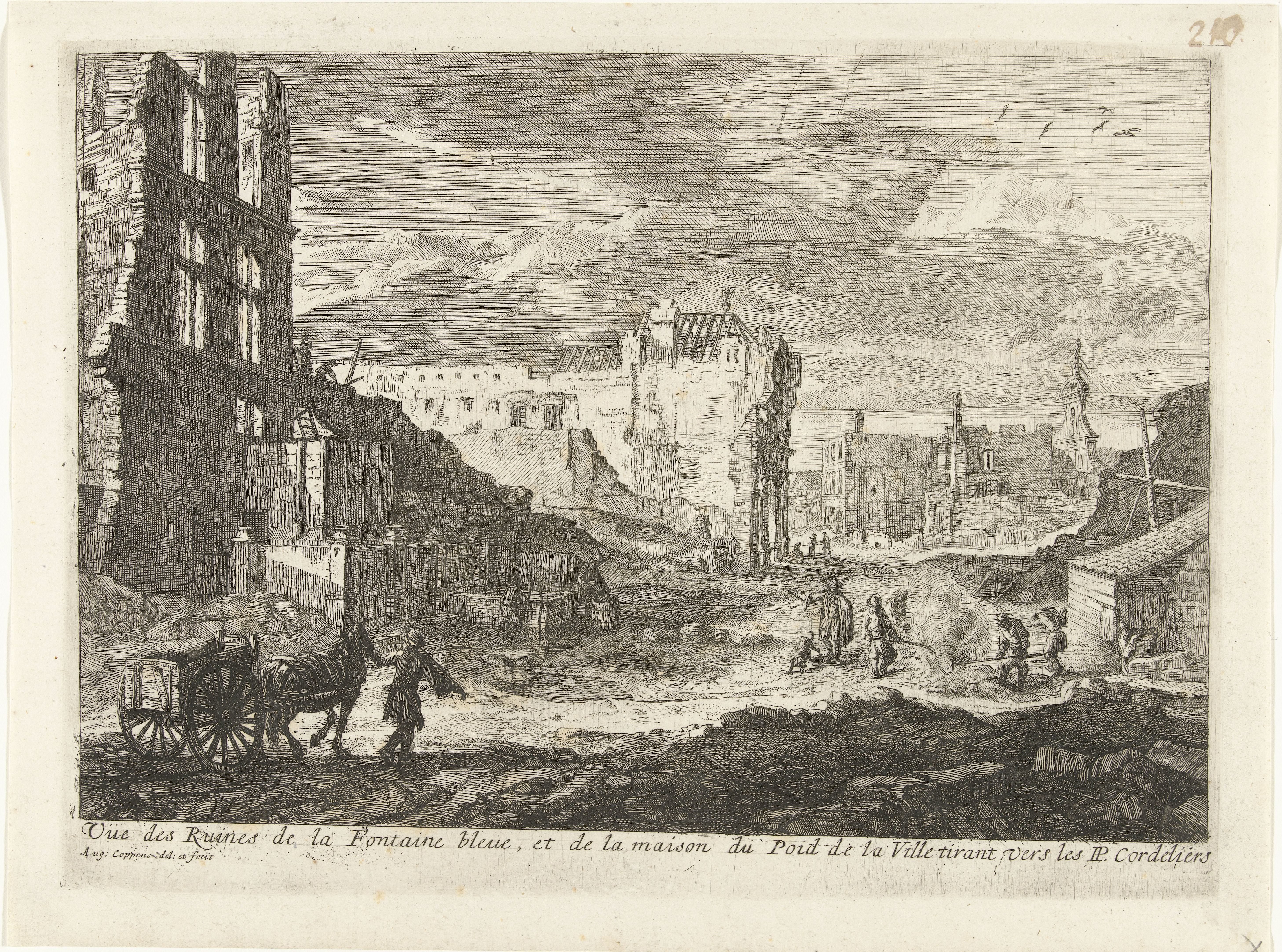 Ruïnes van de fontein den Spauwer te Brussel, 1695