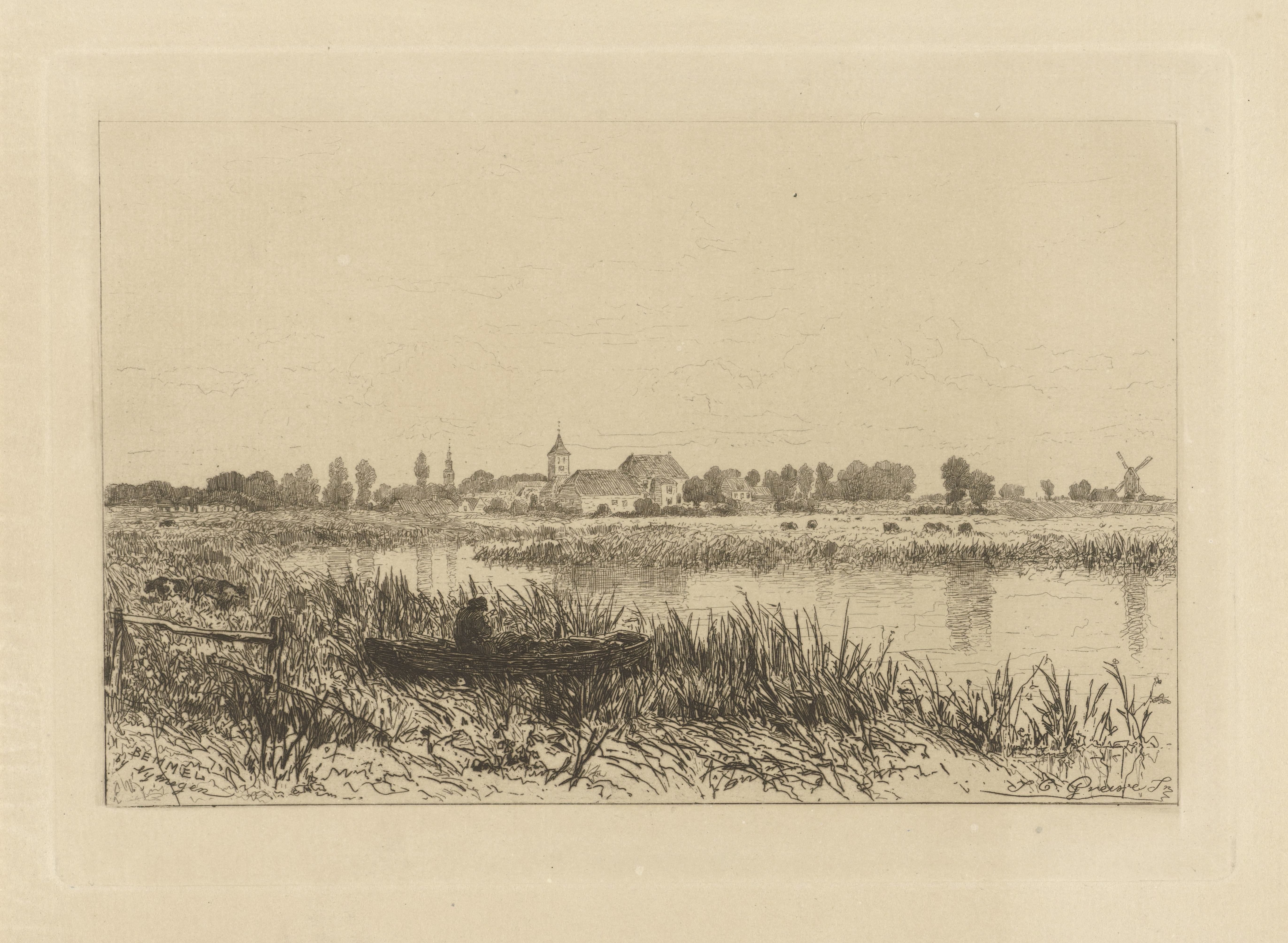 Gezicht op een rivier nabij Bemmel