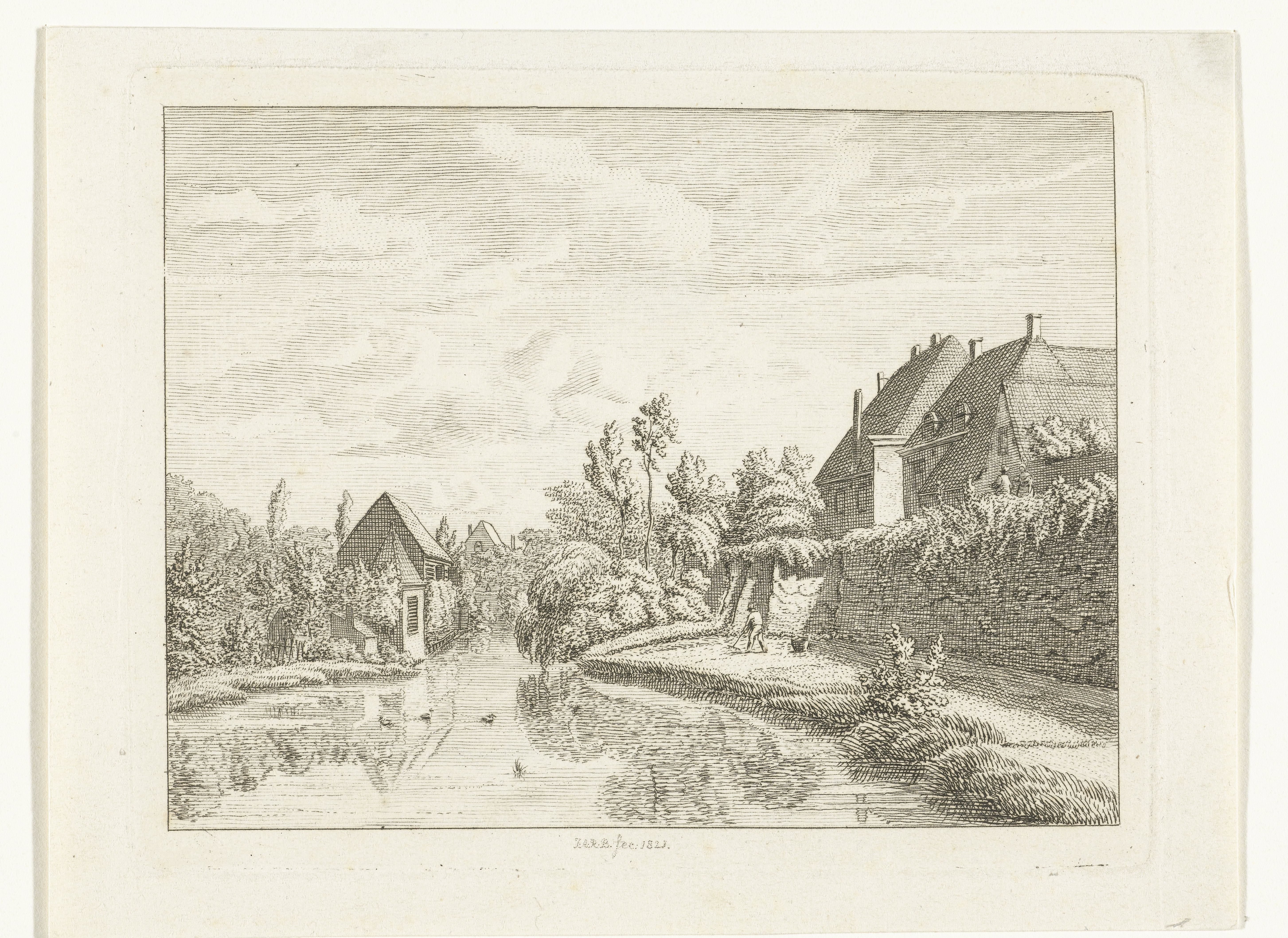 Gezicht op gracht en buitenmuren van kasteel