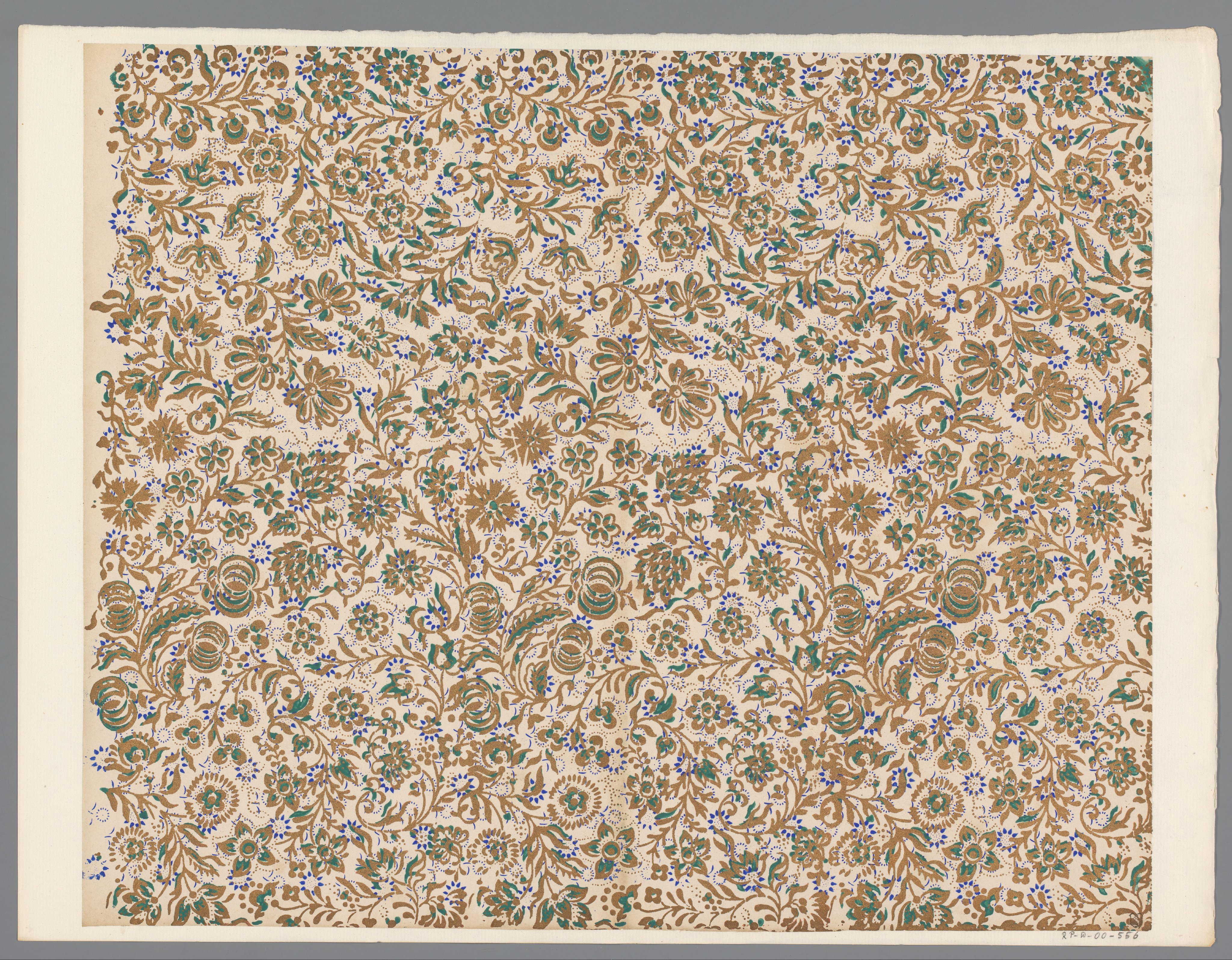 Blad met strooipatroon van ranken met bloemen en vruchten