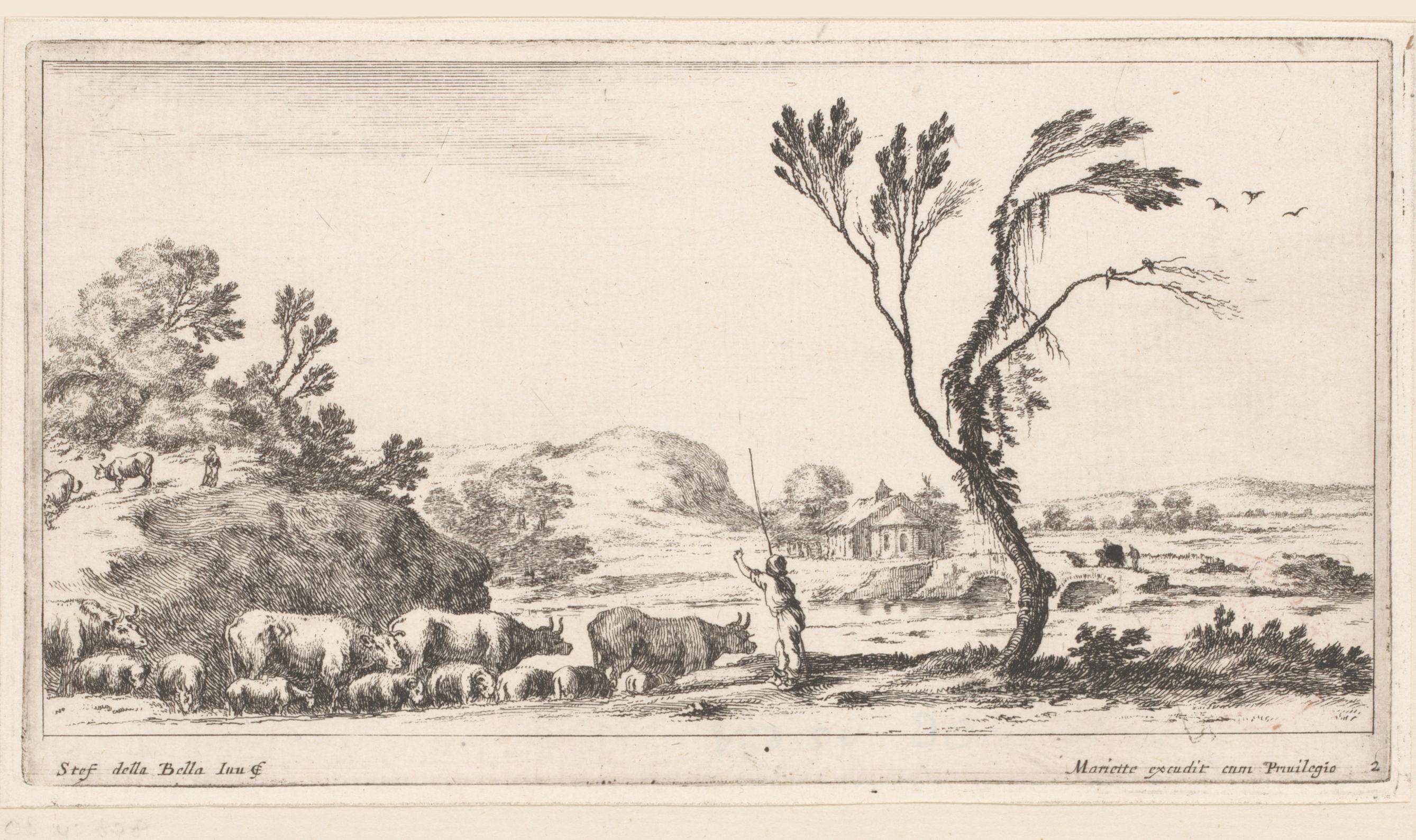 Landschap met herder en vee