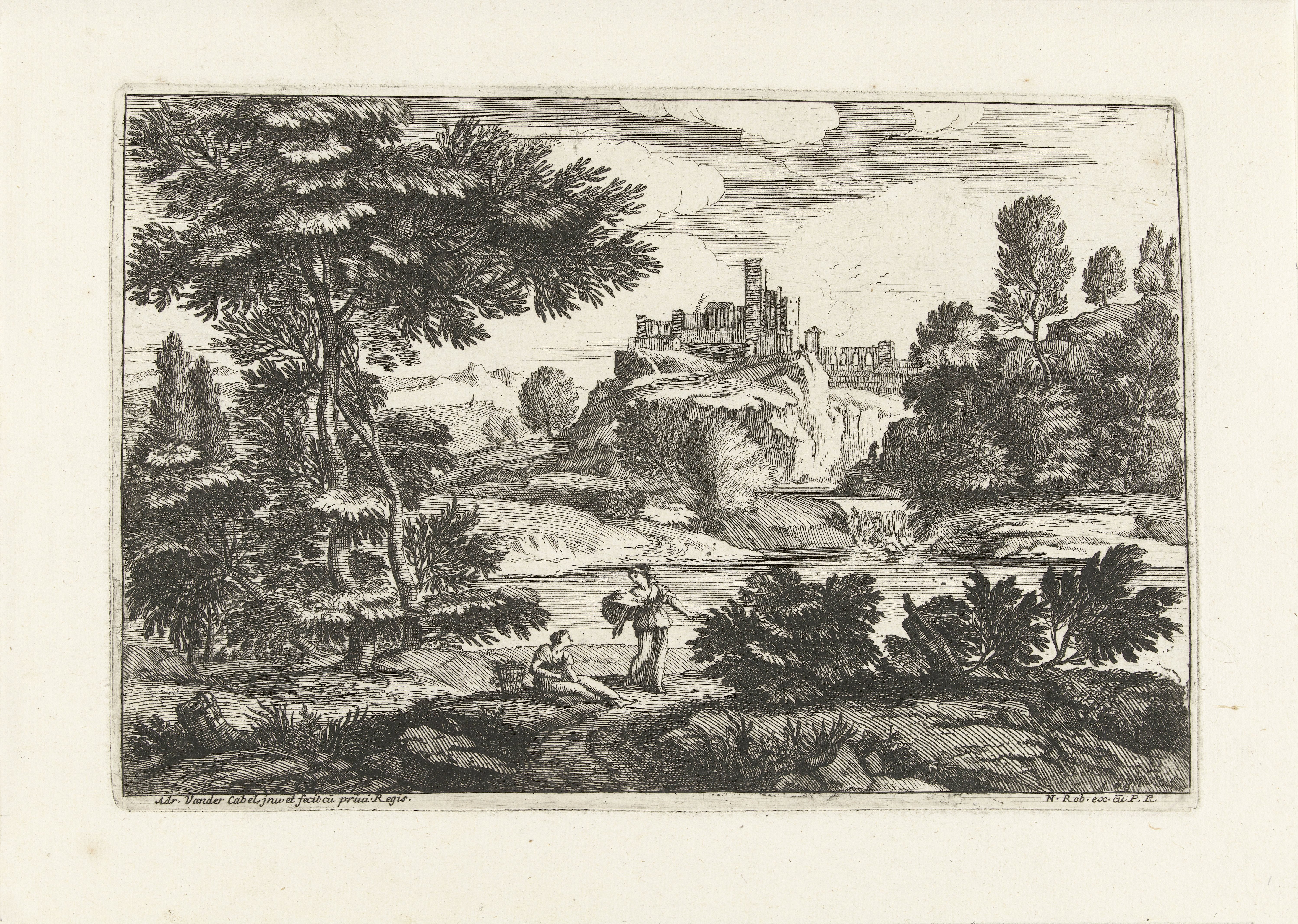 Landschap met twee vrouwen bij de waterkant