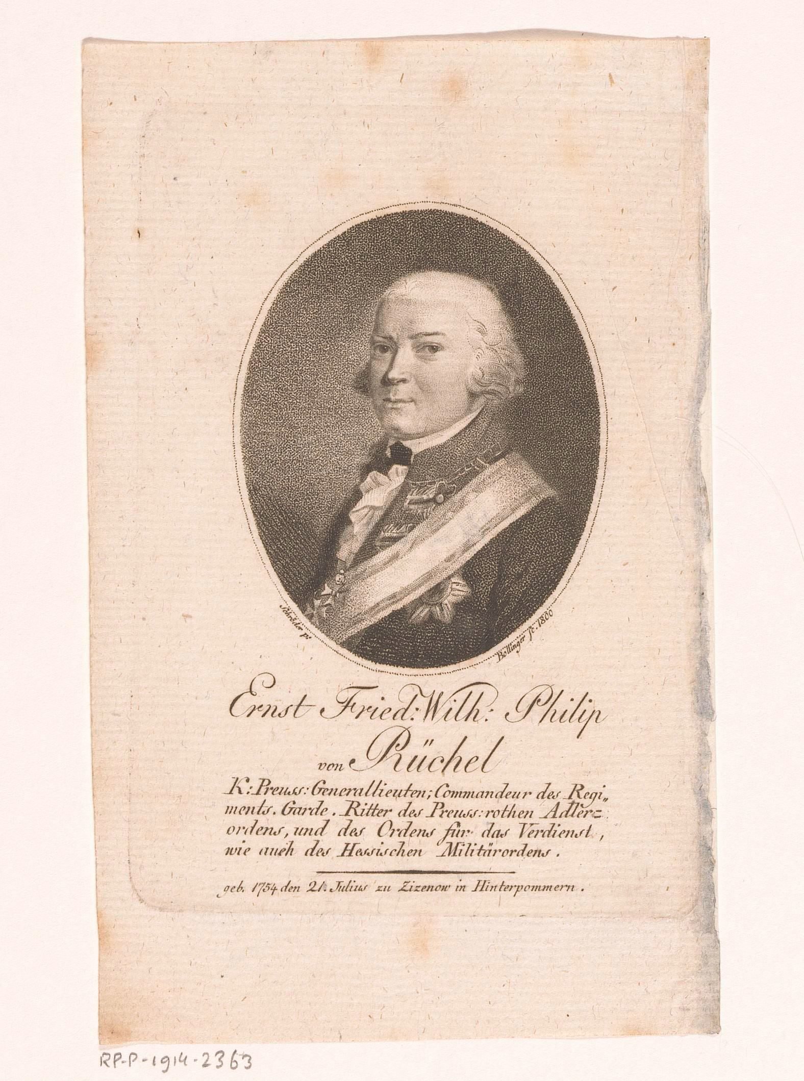 Portret van Ernst Friedrich Wilhelm Philipp von Rüchel