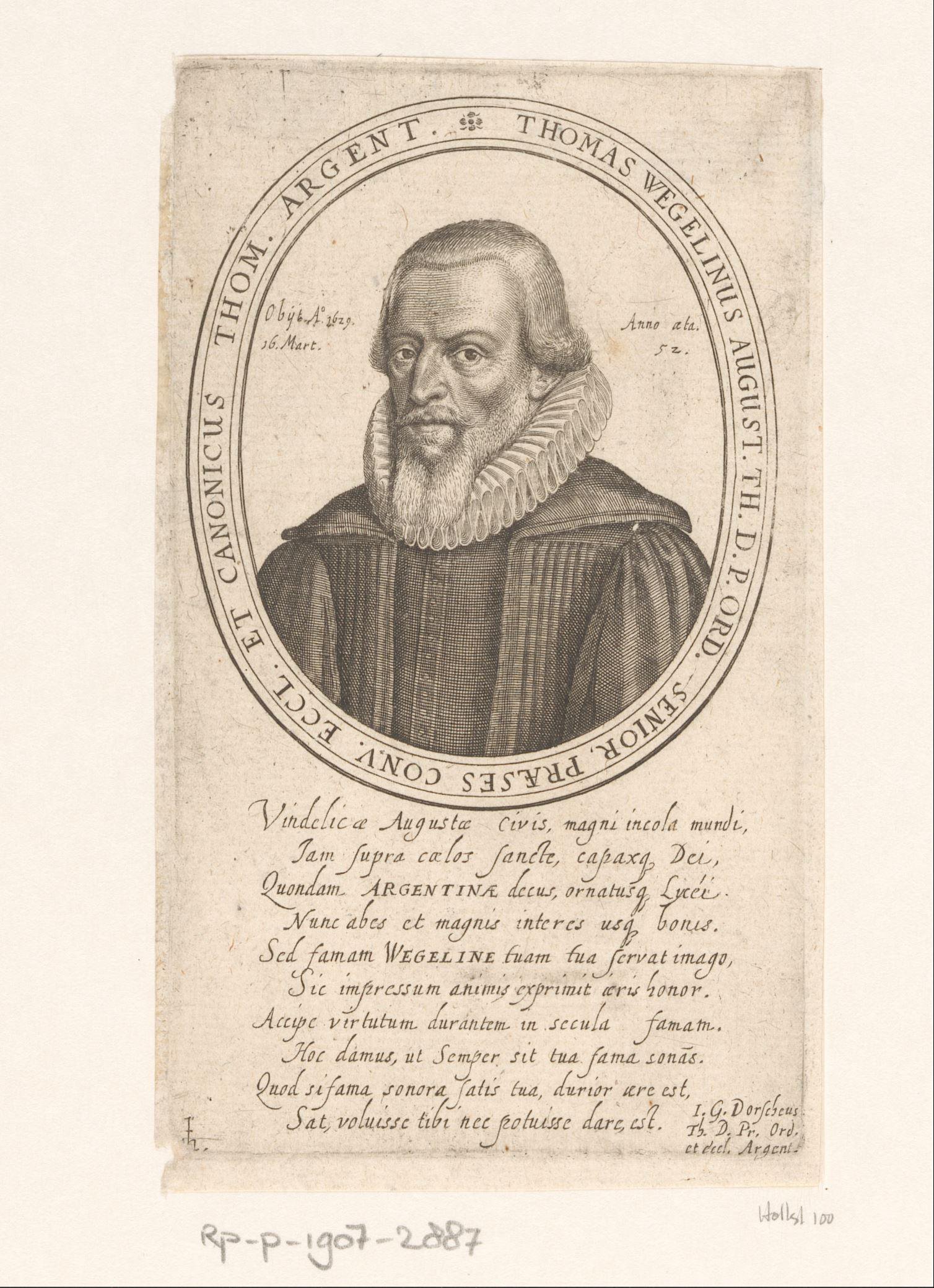 Portret van Thomas Wegelin op 52-jarige leeftijd