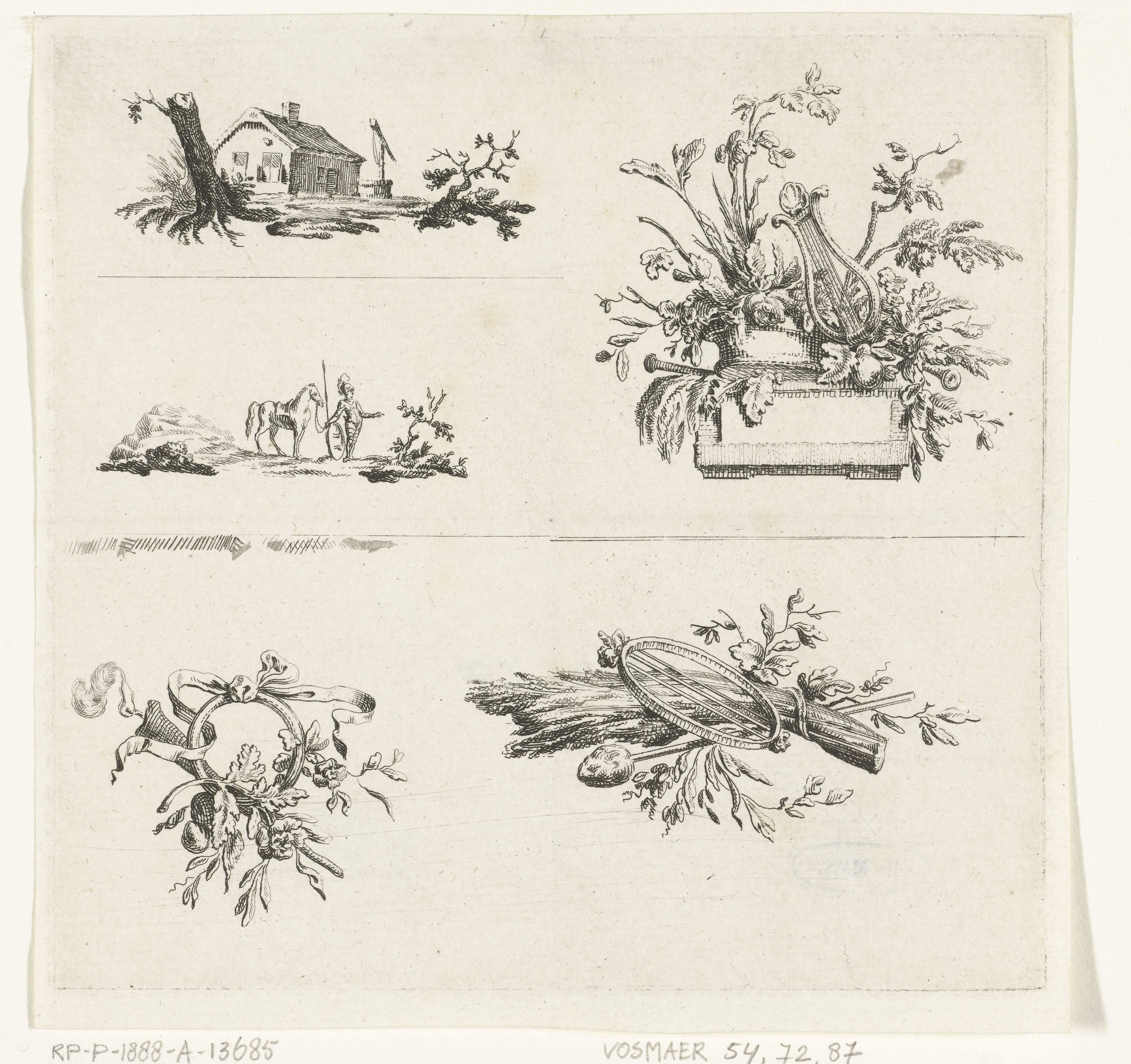 Blad met vijf vignetten