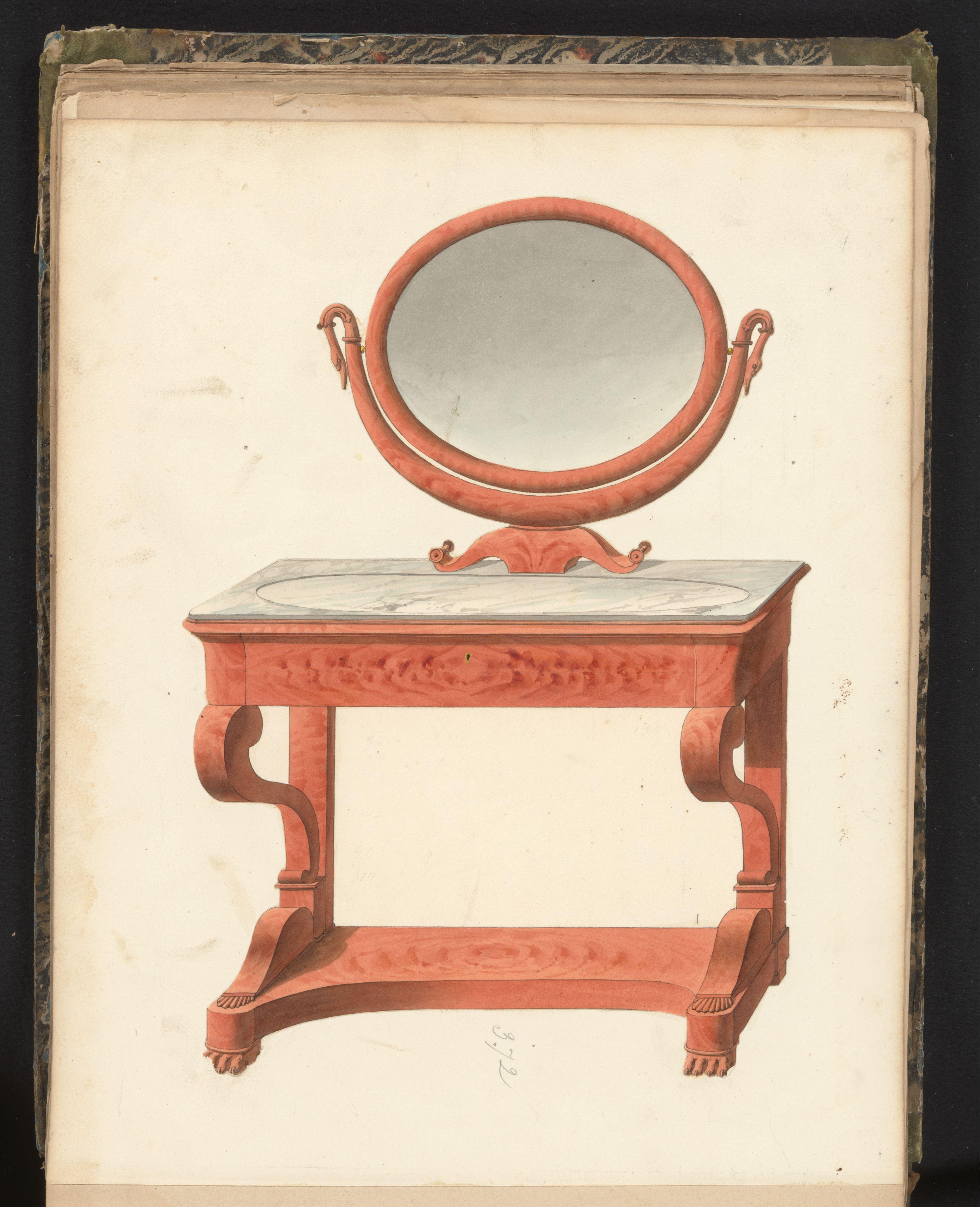 Ontwerp voor toilettafel met spiegel