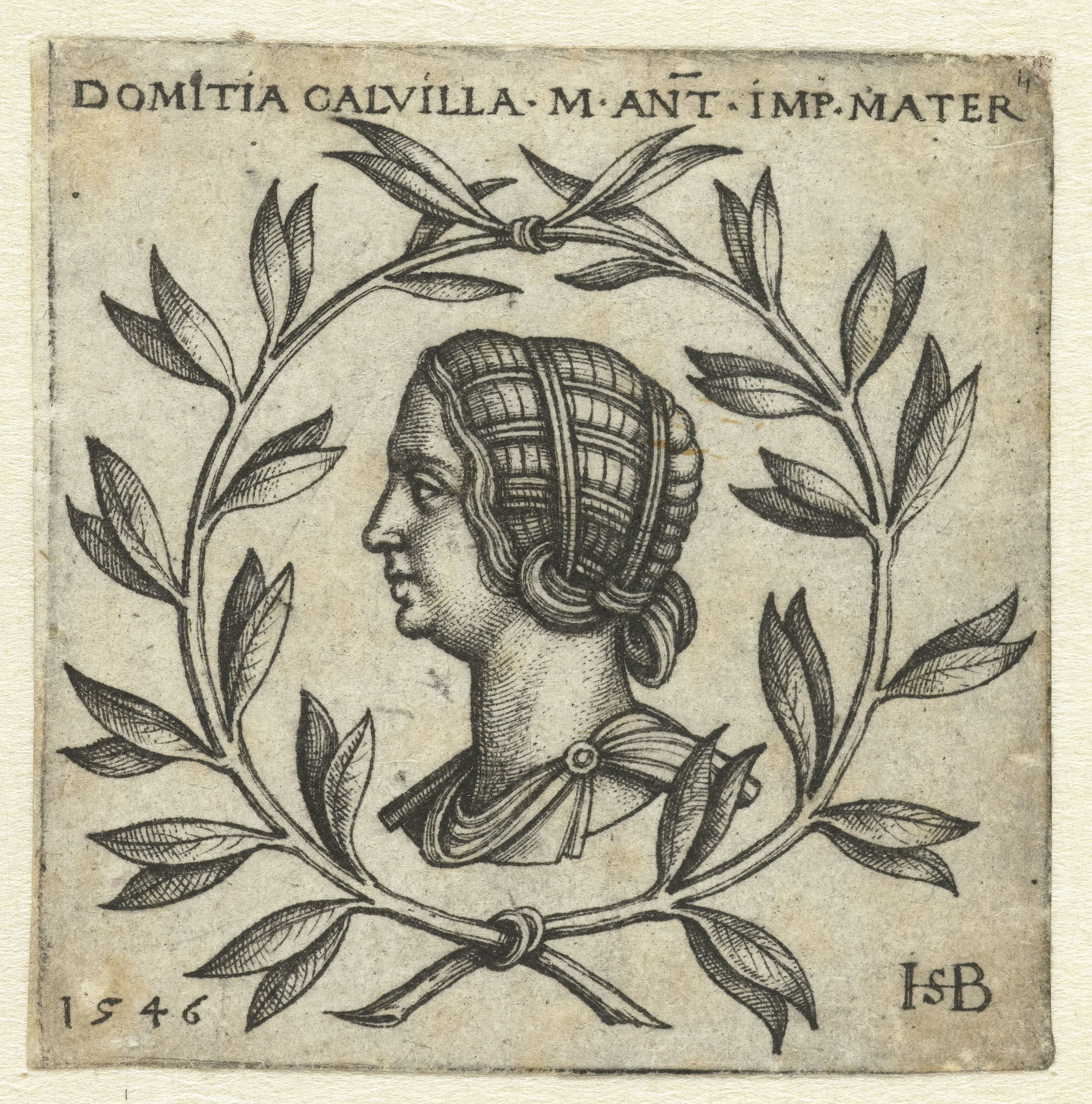 Borstbeeld van Domitia Calvilla in lauwerkrans