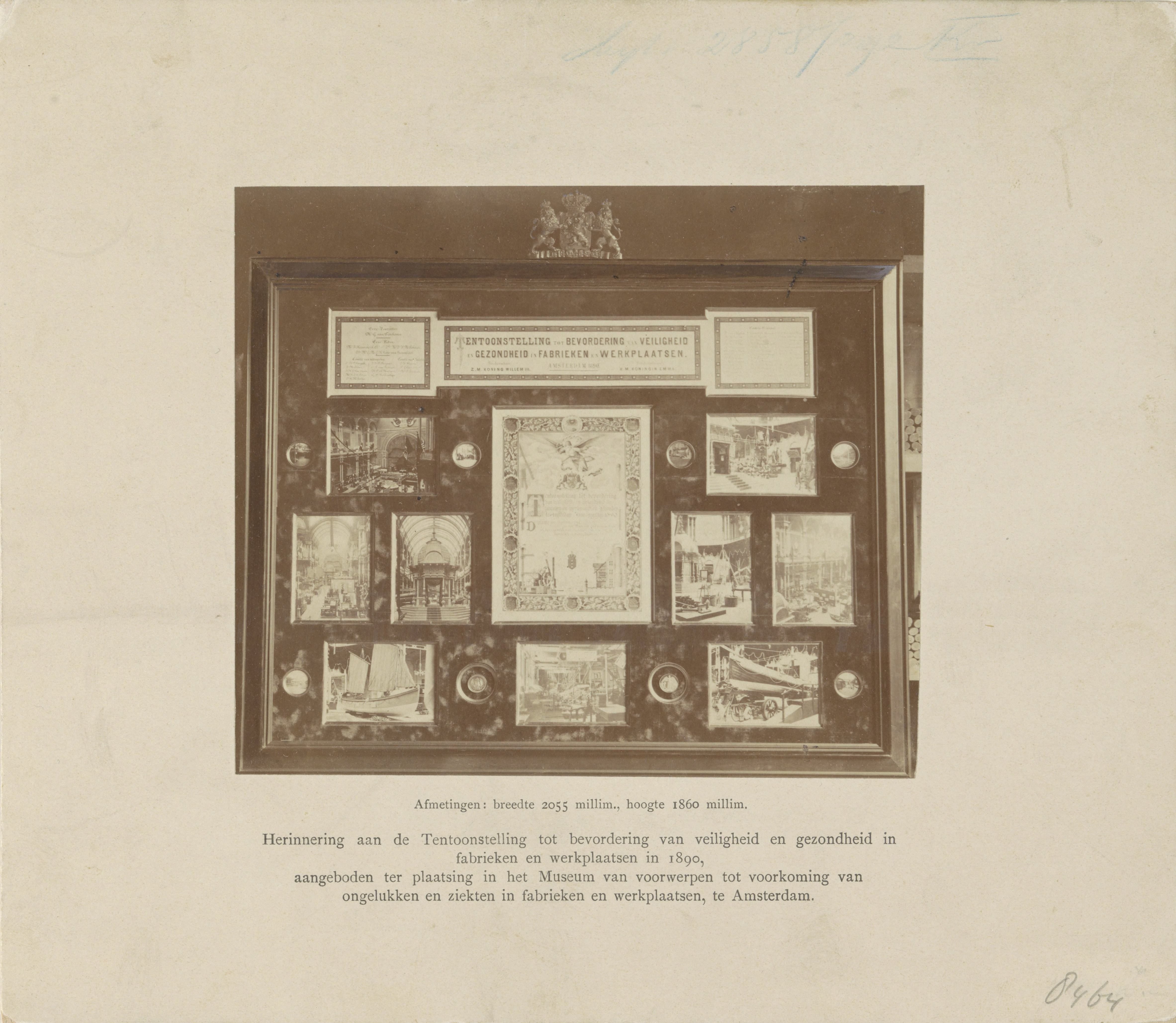 Herinnering aan de Tentoonstelling tot bevordering van veiligheid en gezondheid in fabrieken en werkplaatsen in 1890, aangeboden ter plaatsing in het Museum van voorwerpen tot voorkoming van ongelukken en ziekten in fabrieken en werkplaatsen, te Amsterdam