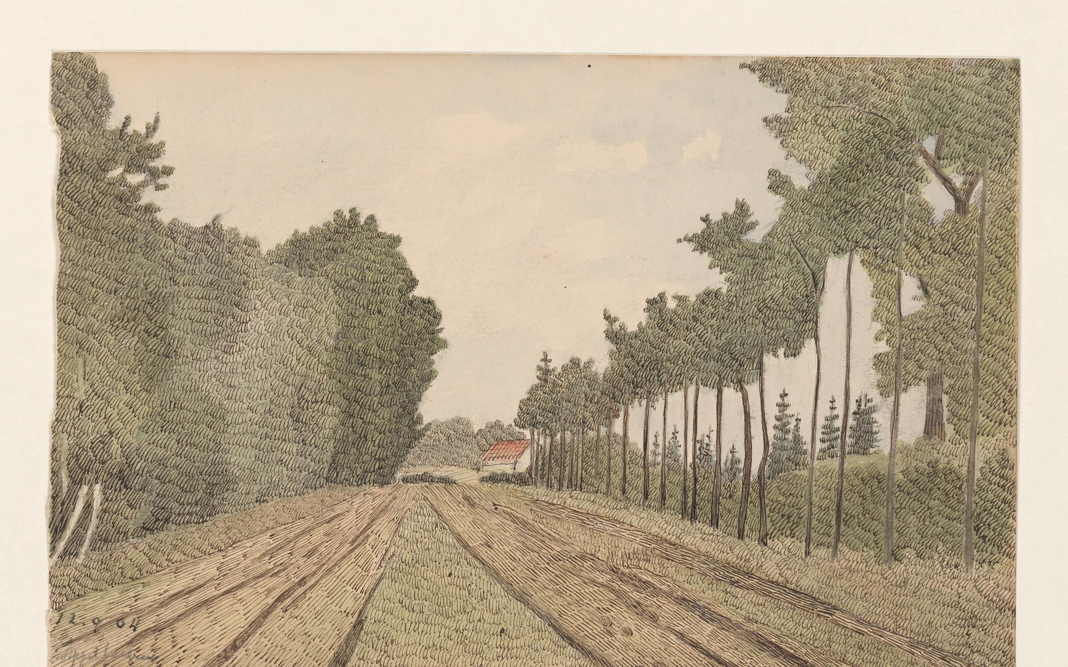Landschap met in de verte een gebouw