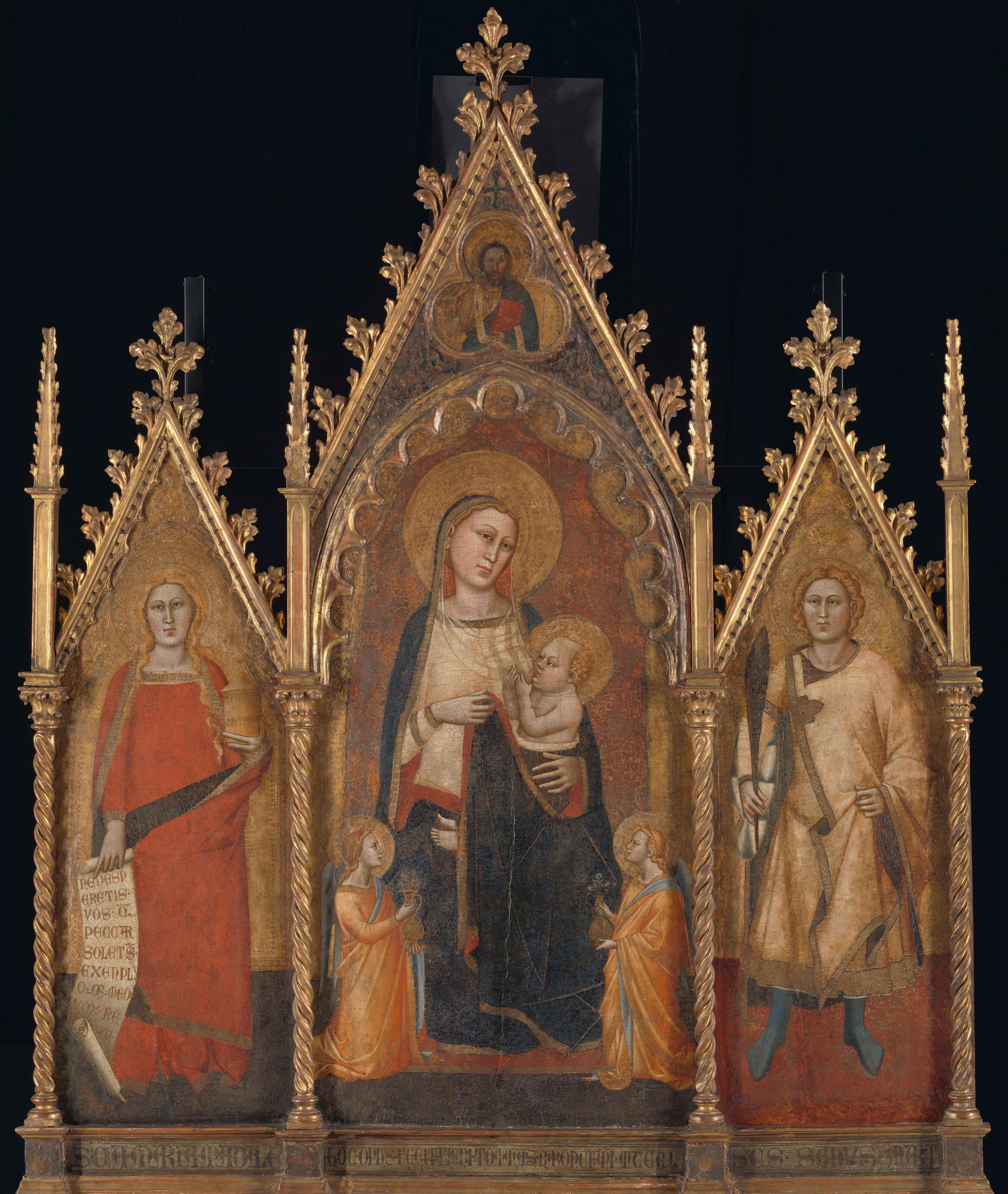 Drieluik met Maria en kind en de heiligen Maria Magdalena en Ansanus