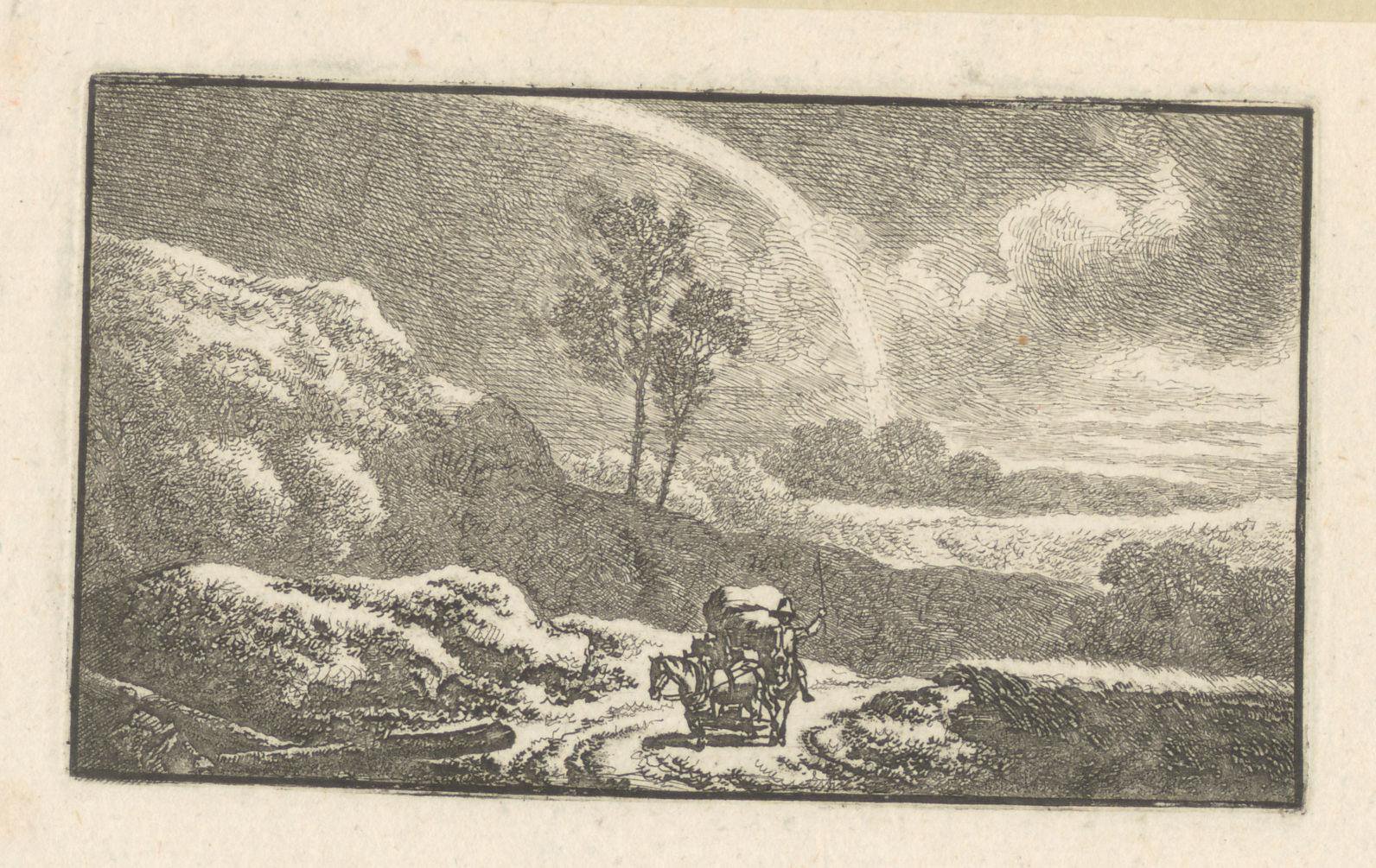 Landschap met regenboog en een rijtuig