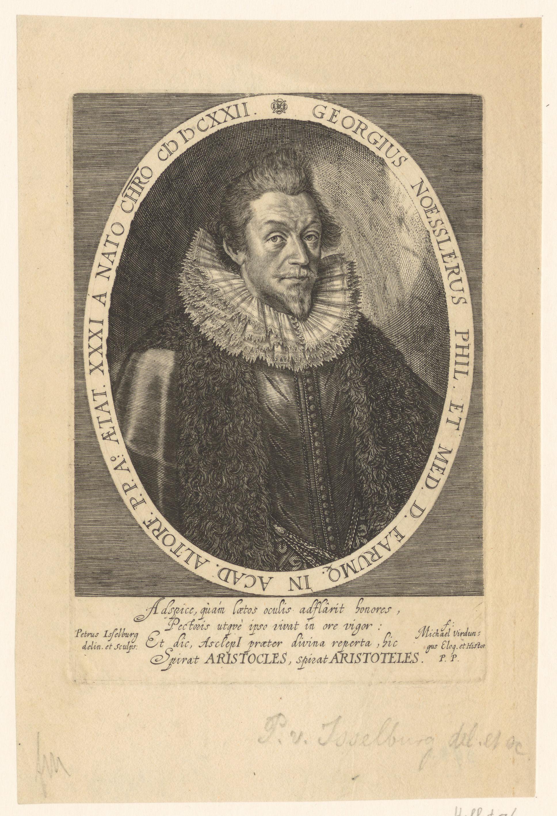 Portret van George Nössler op 31-jarige leeftijd in ovale medaillon