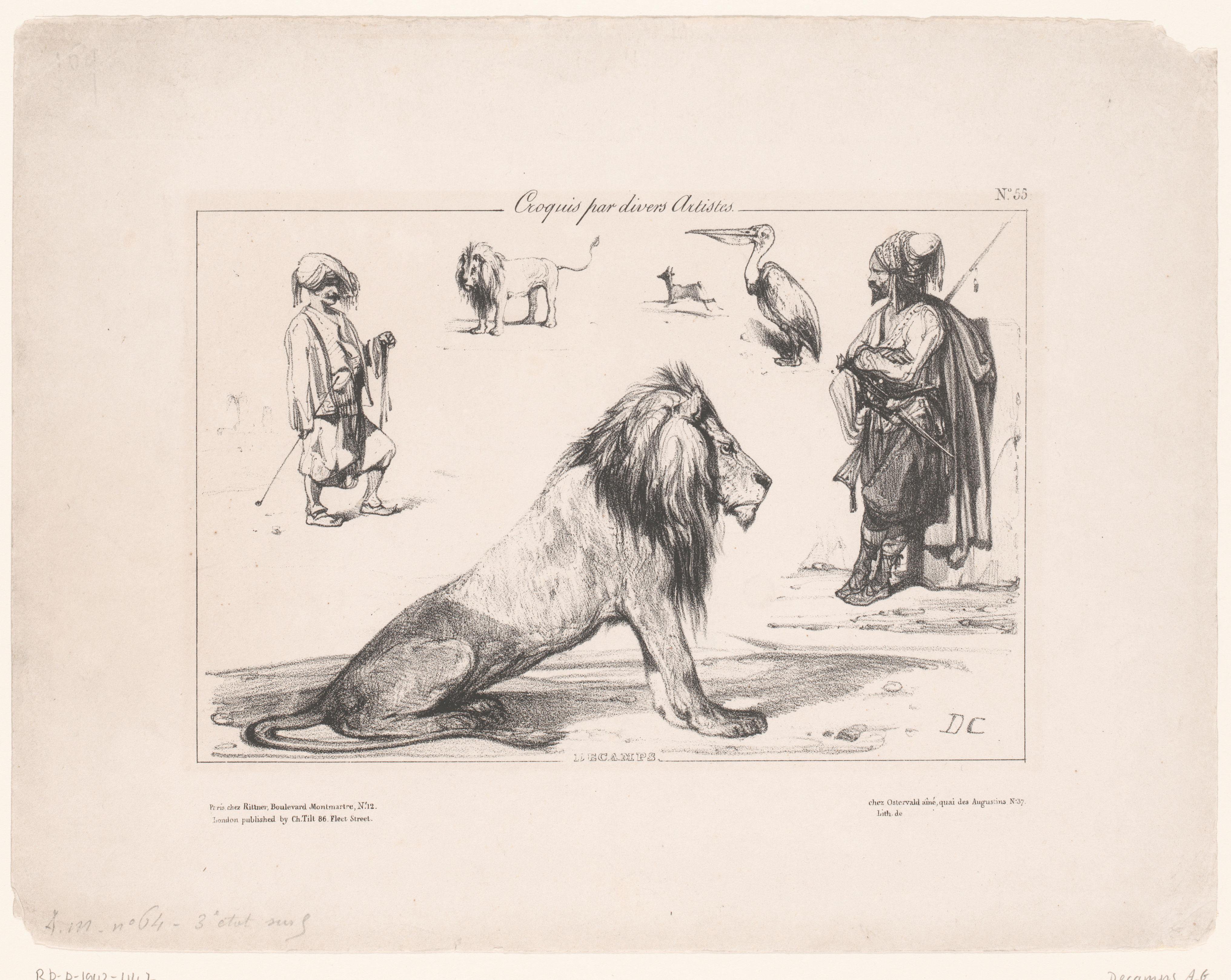Leeuw en vijf andere studies van oosterse figuren en dieren