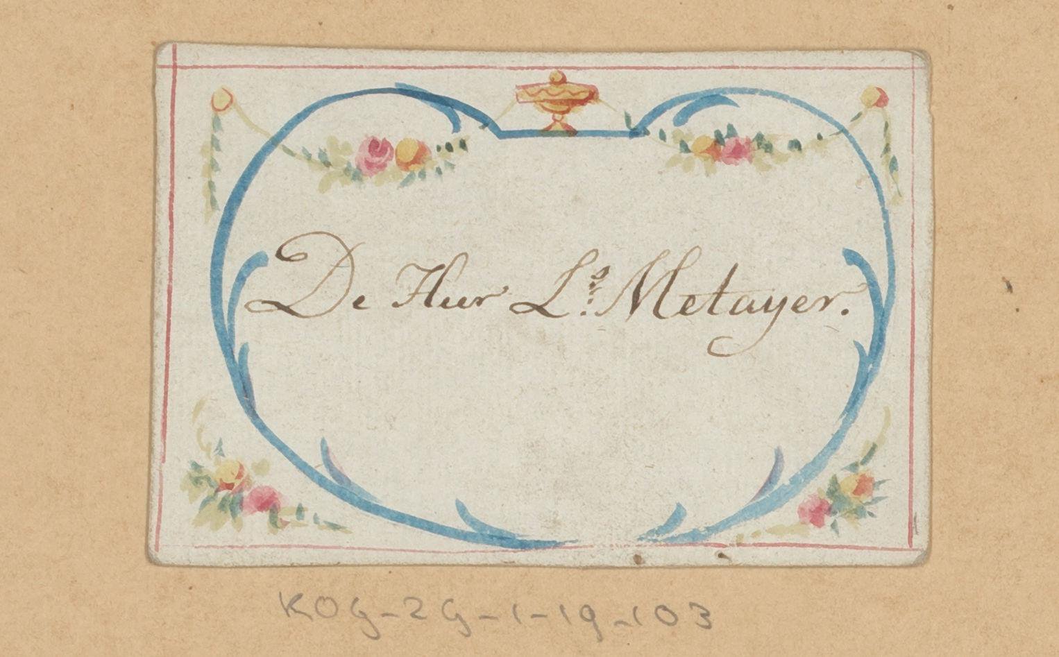 Bruiloftskaart voor 'De Heer L.s Metayer'