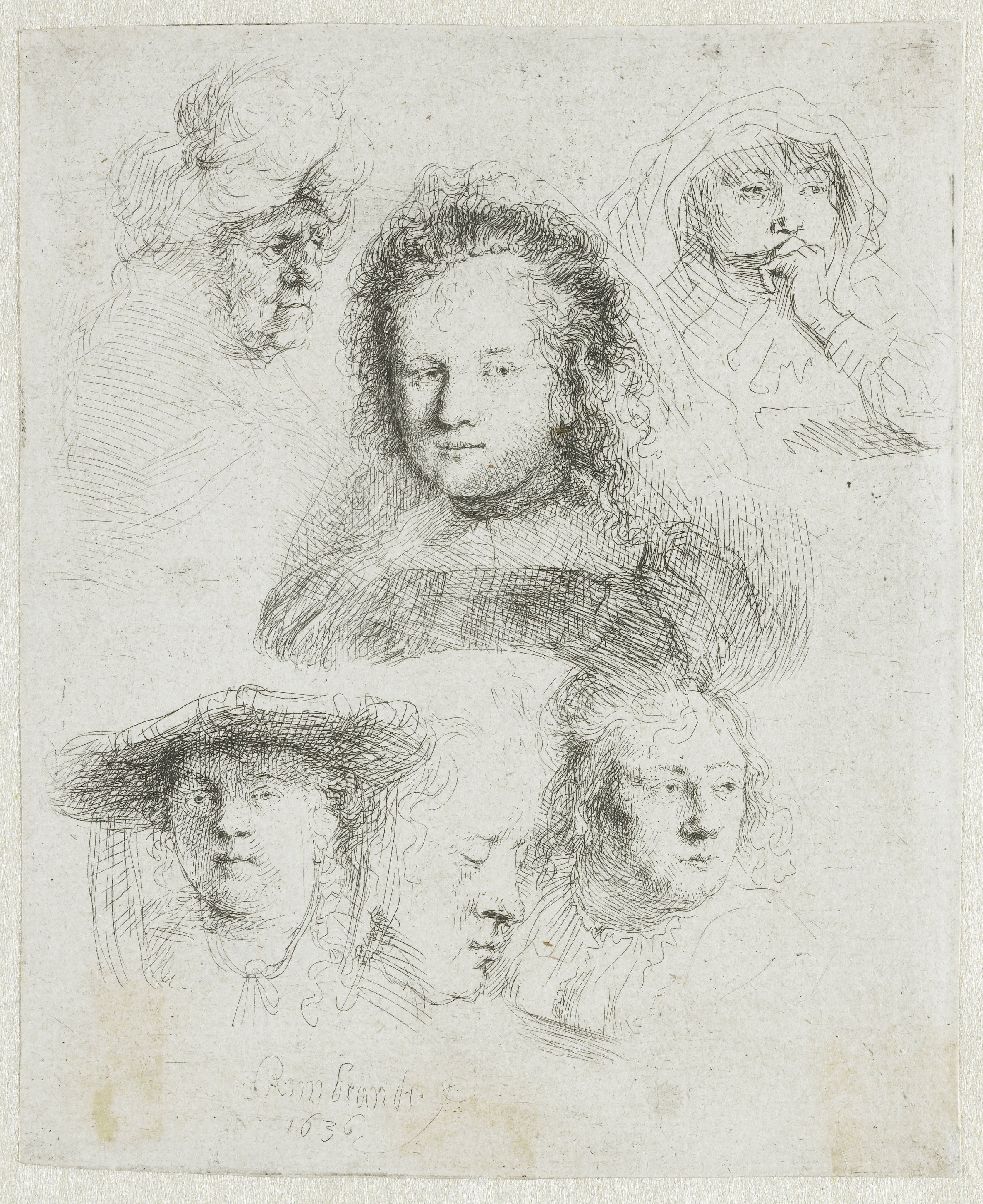 Studies of the head of Saskia and others