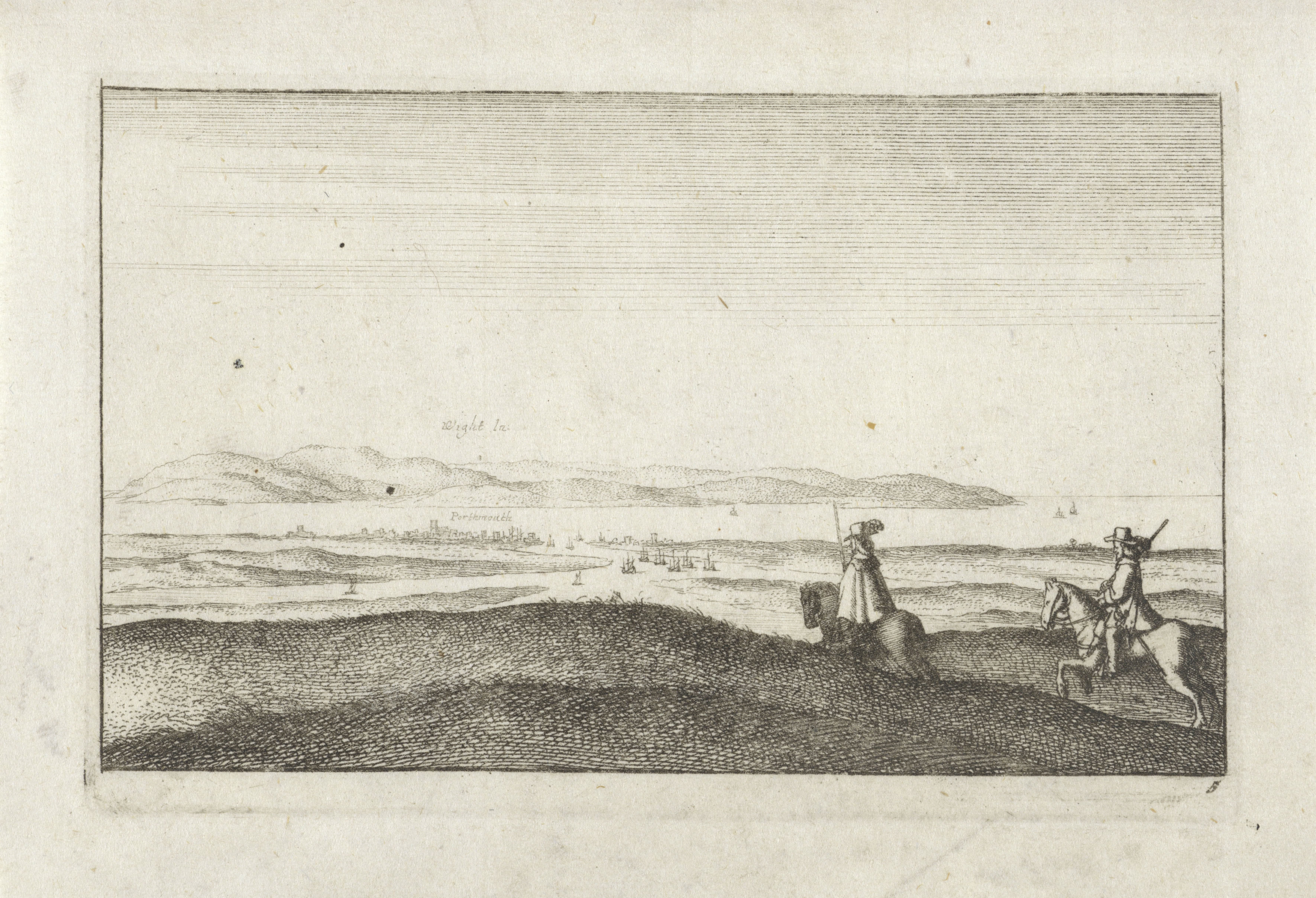 Landschap met gezicht op het eiland Wight