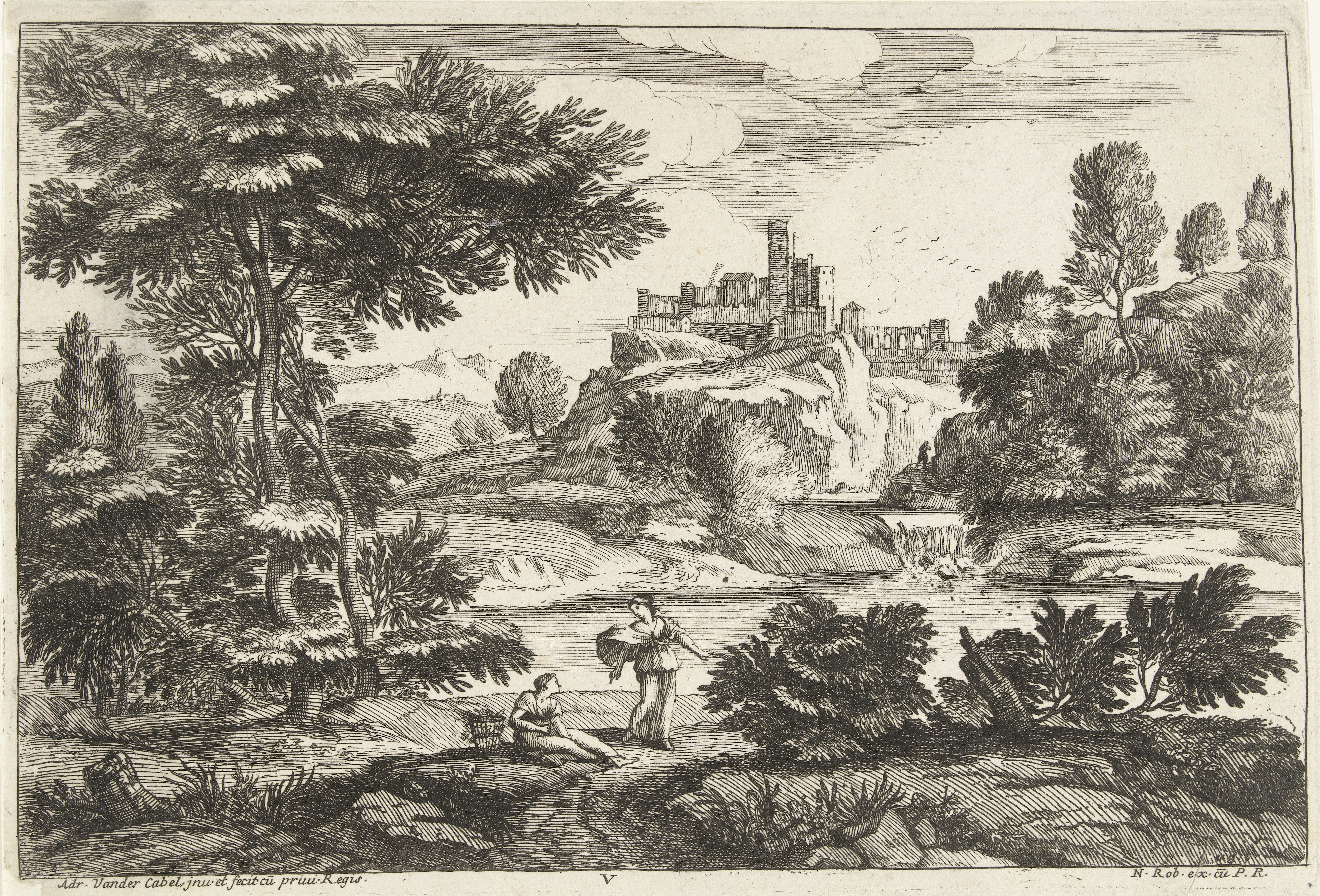 Landschap met twee vrouwen bij de waterkant