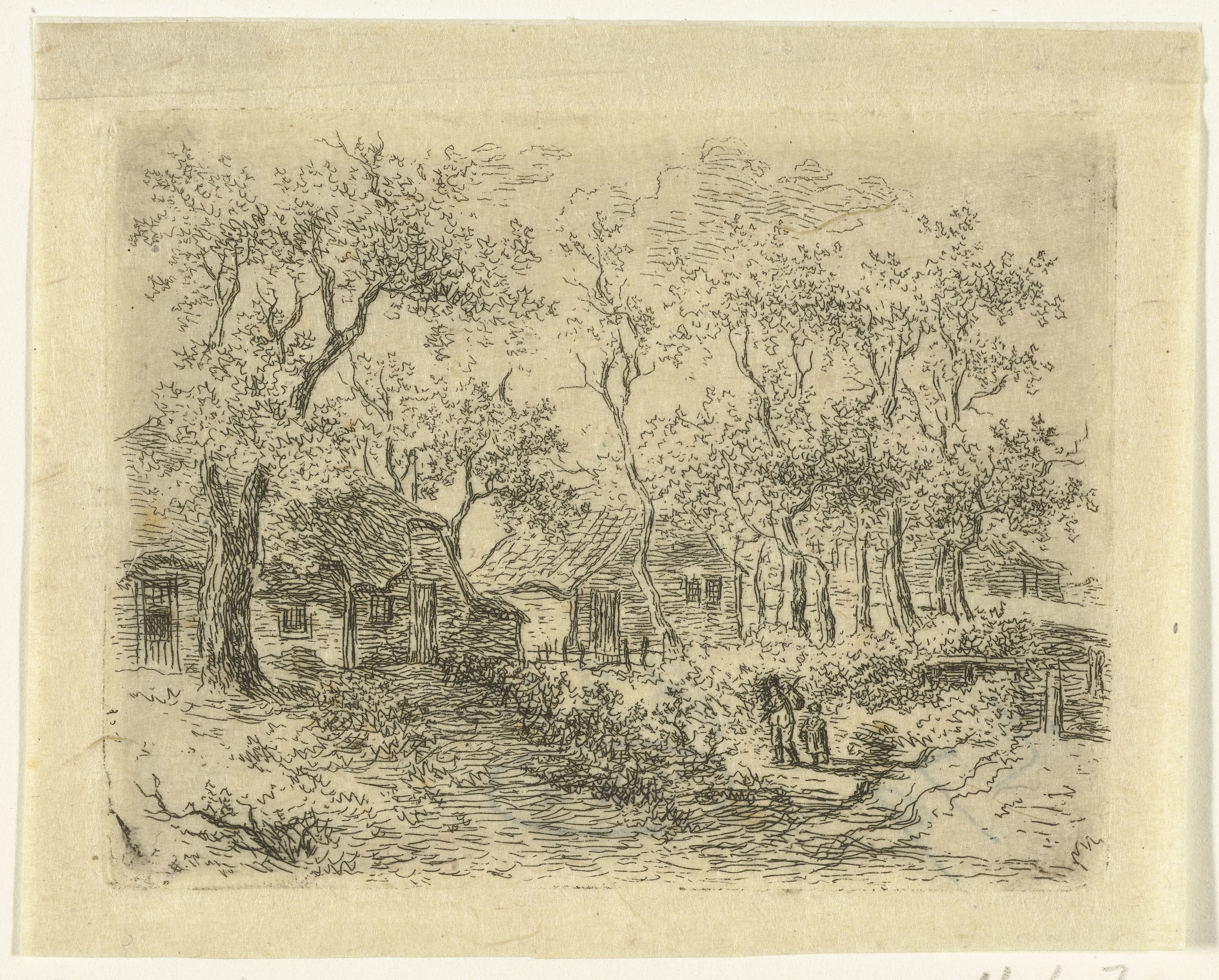 Man met kind bij een boerderij
