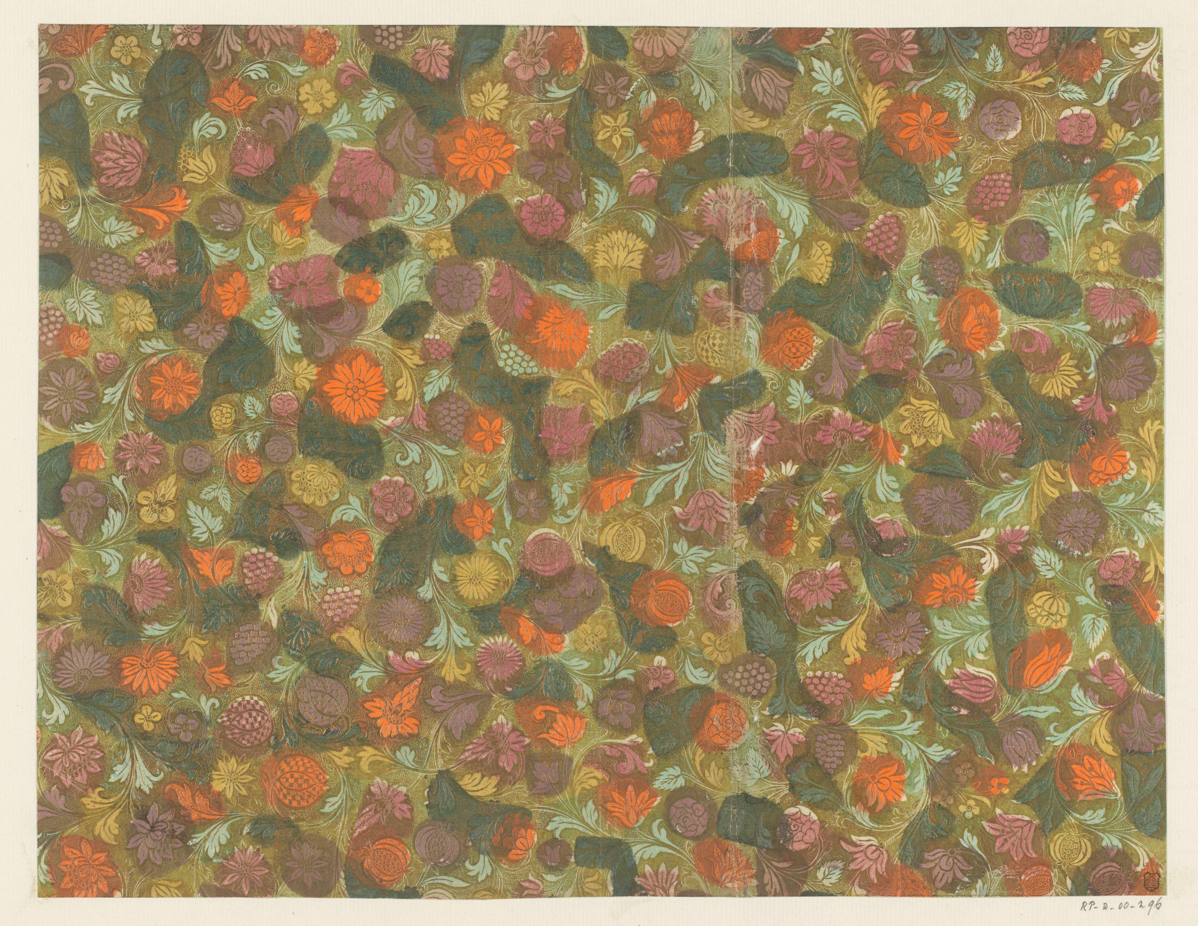Blad met ranken met bloemen en vruchten