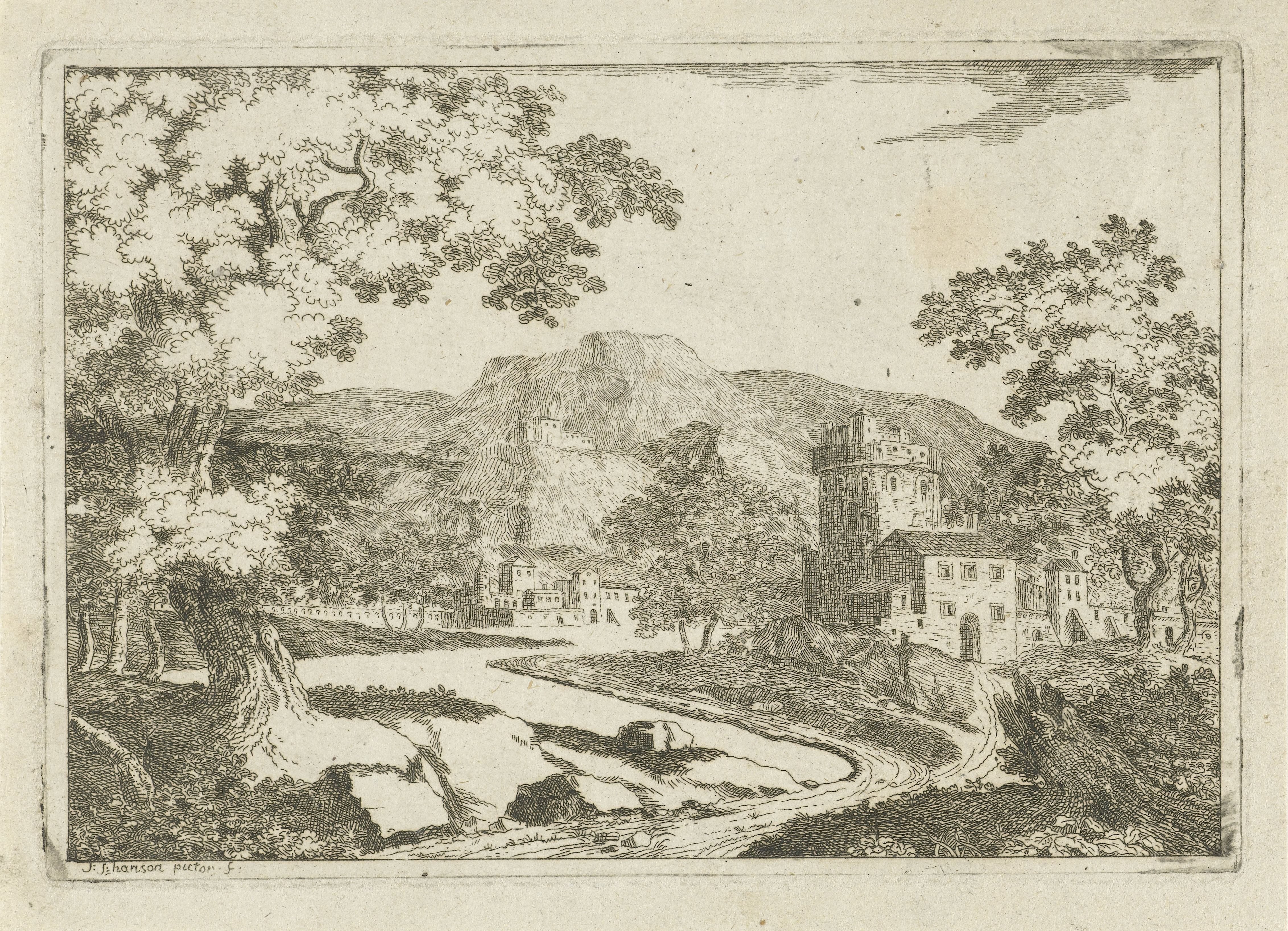 Rivierlandschap met huizen en torens
