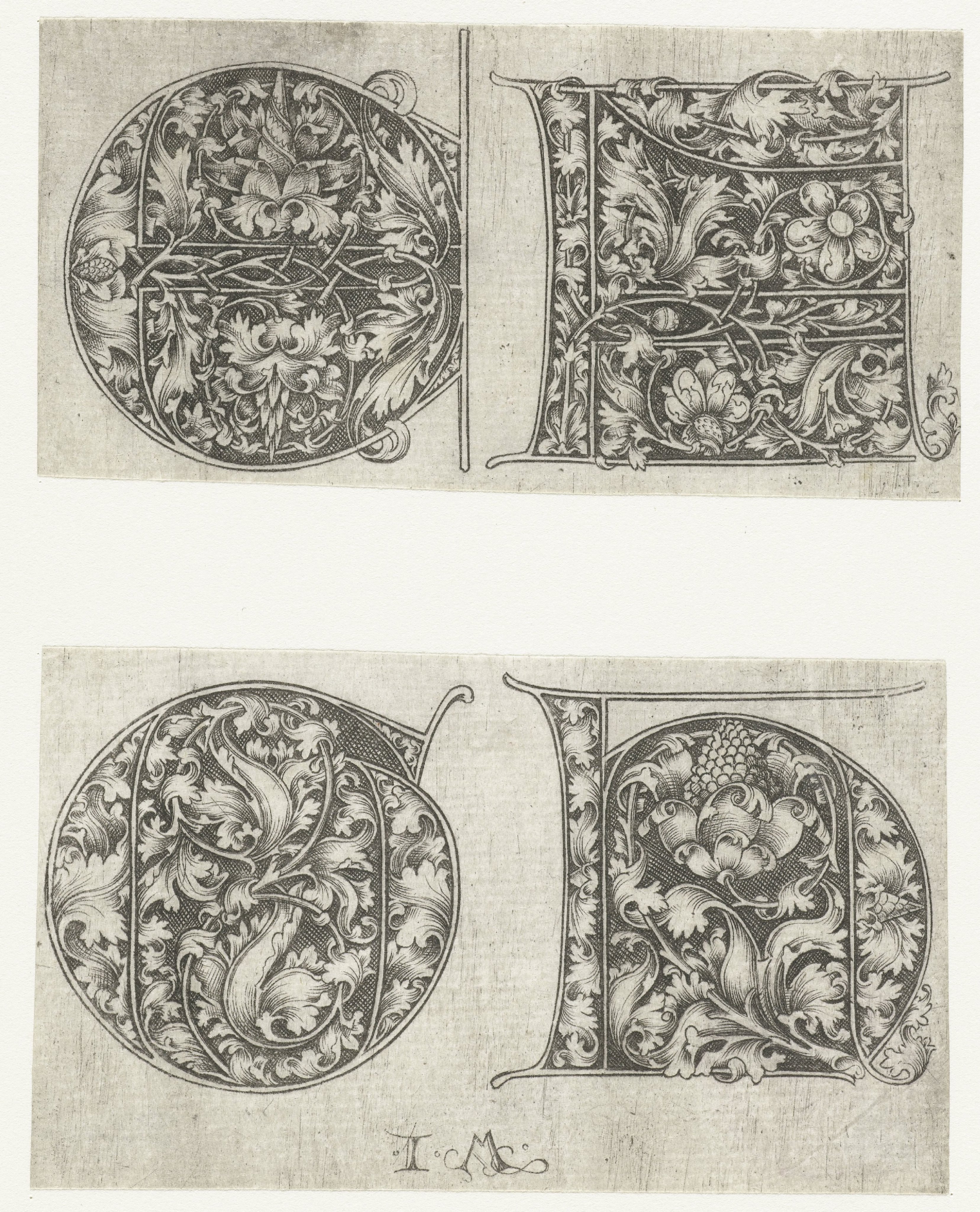 Hoofdletters E, F, G, en H