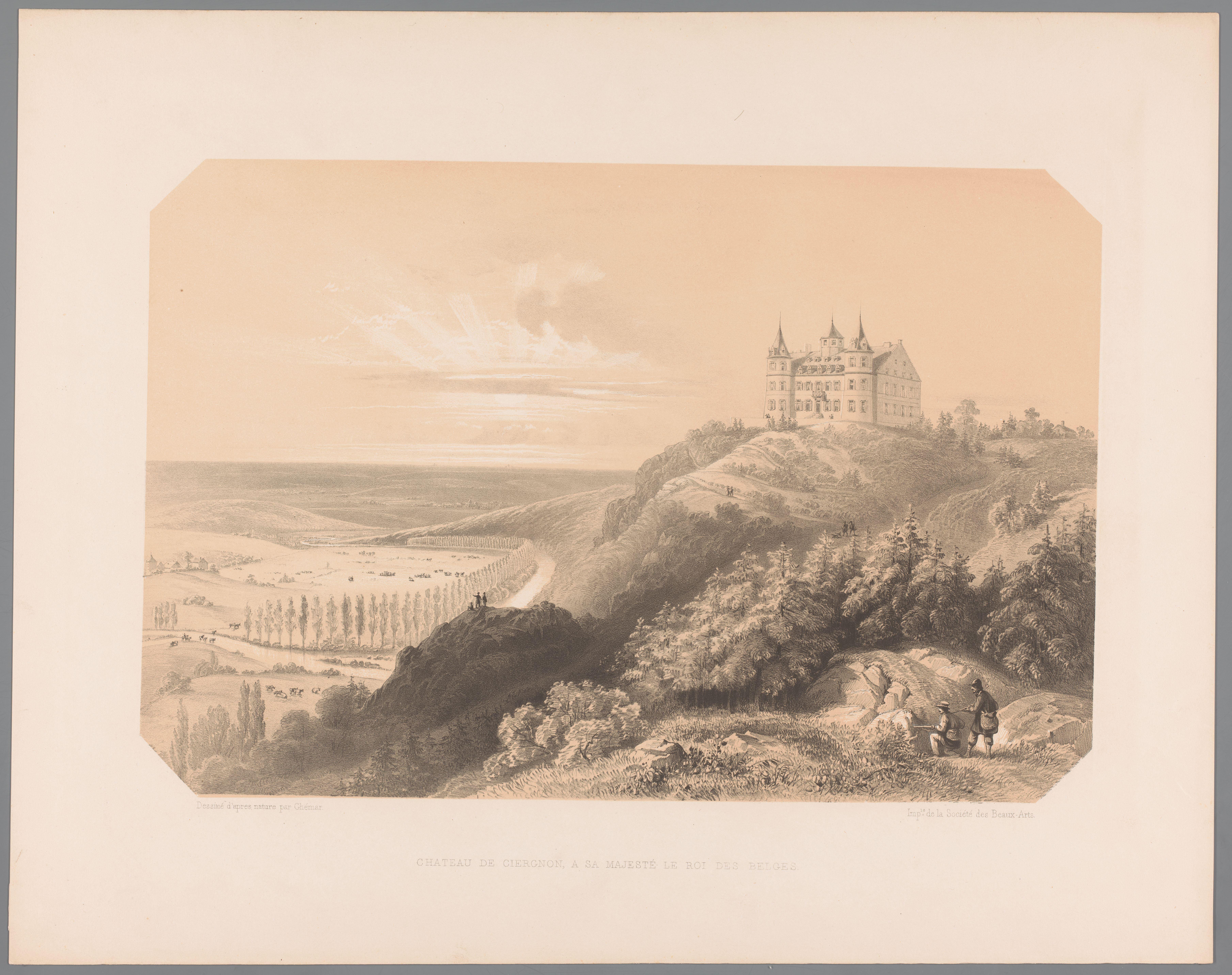 Gezicht op het koninklijk kasteel van Ciergnon