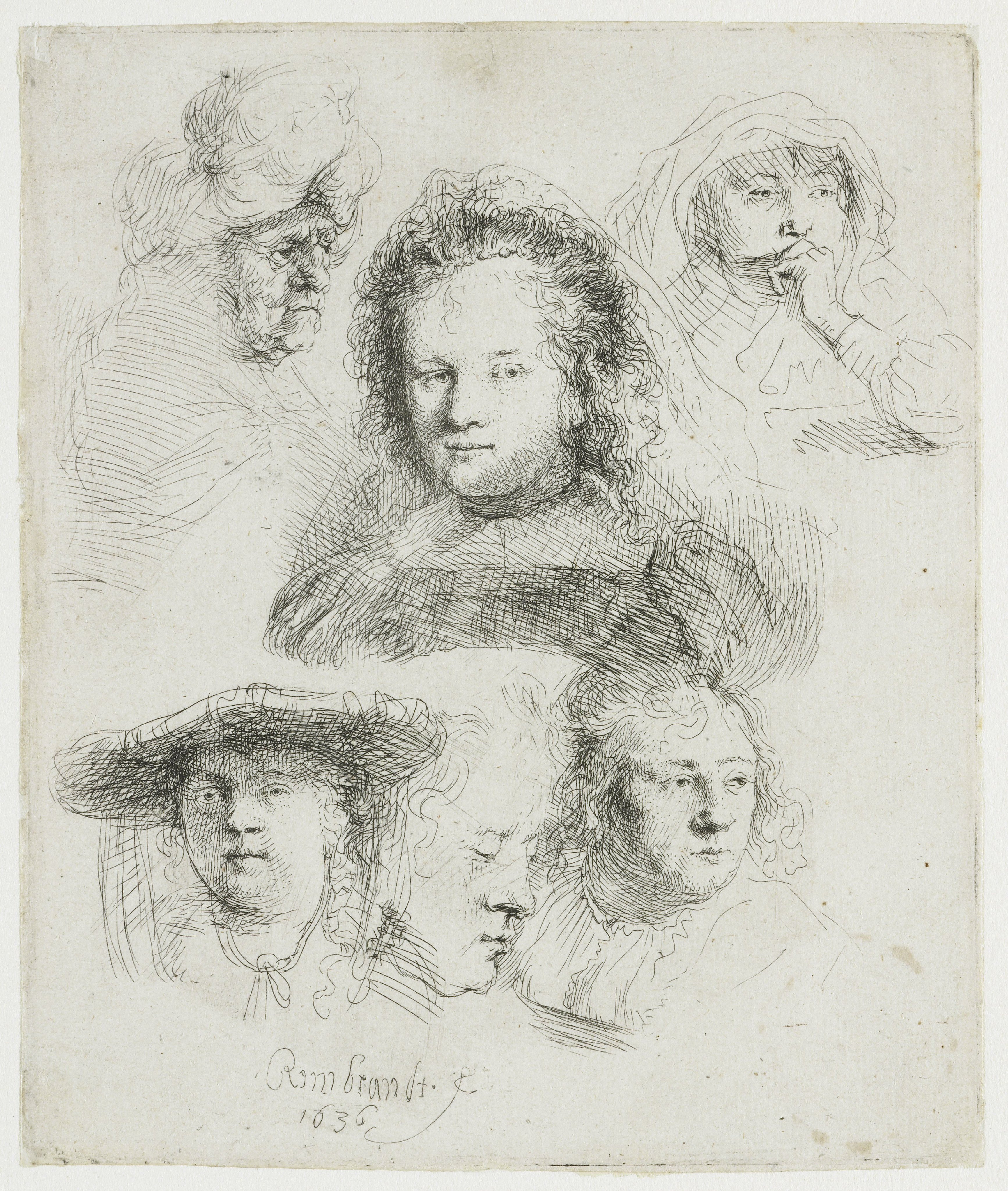 Studies of the head of Saskia and others