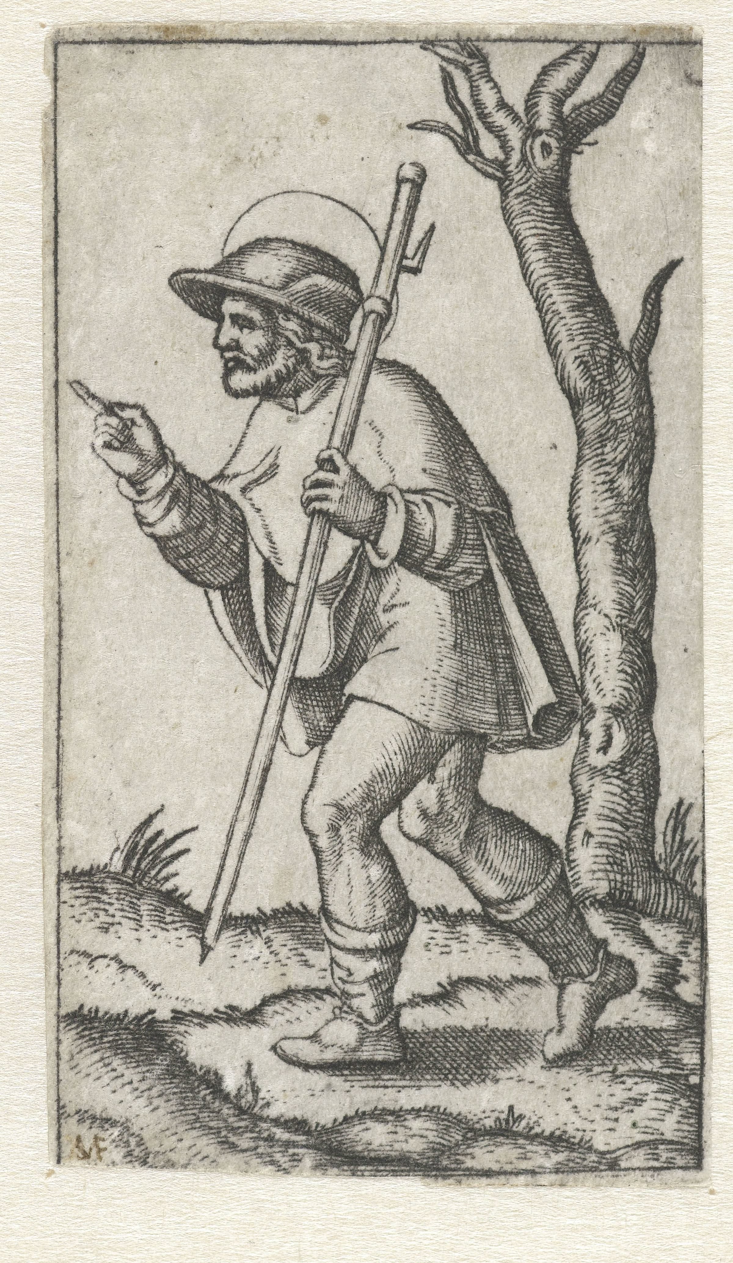 Heilige Rochus als pelgrim met pelgrimsstaf
