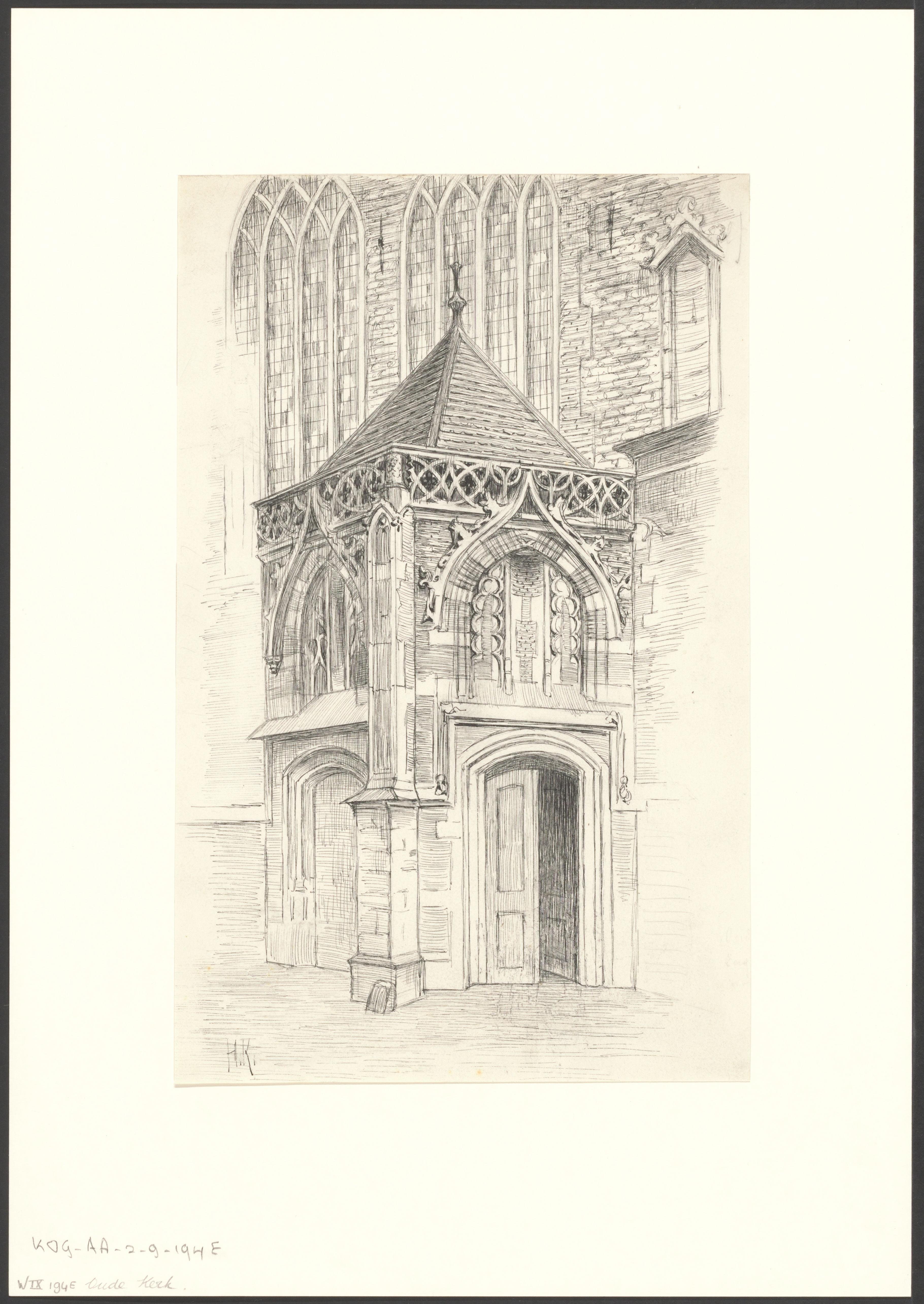 Gezicht op het Noorderportaal van de Oude Kerk