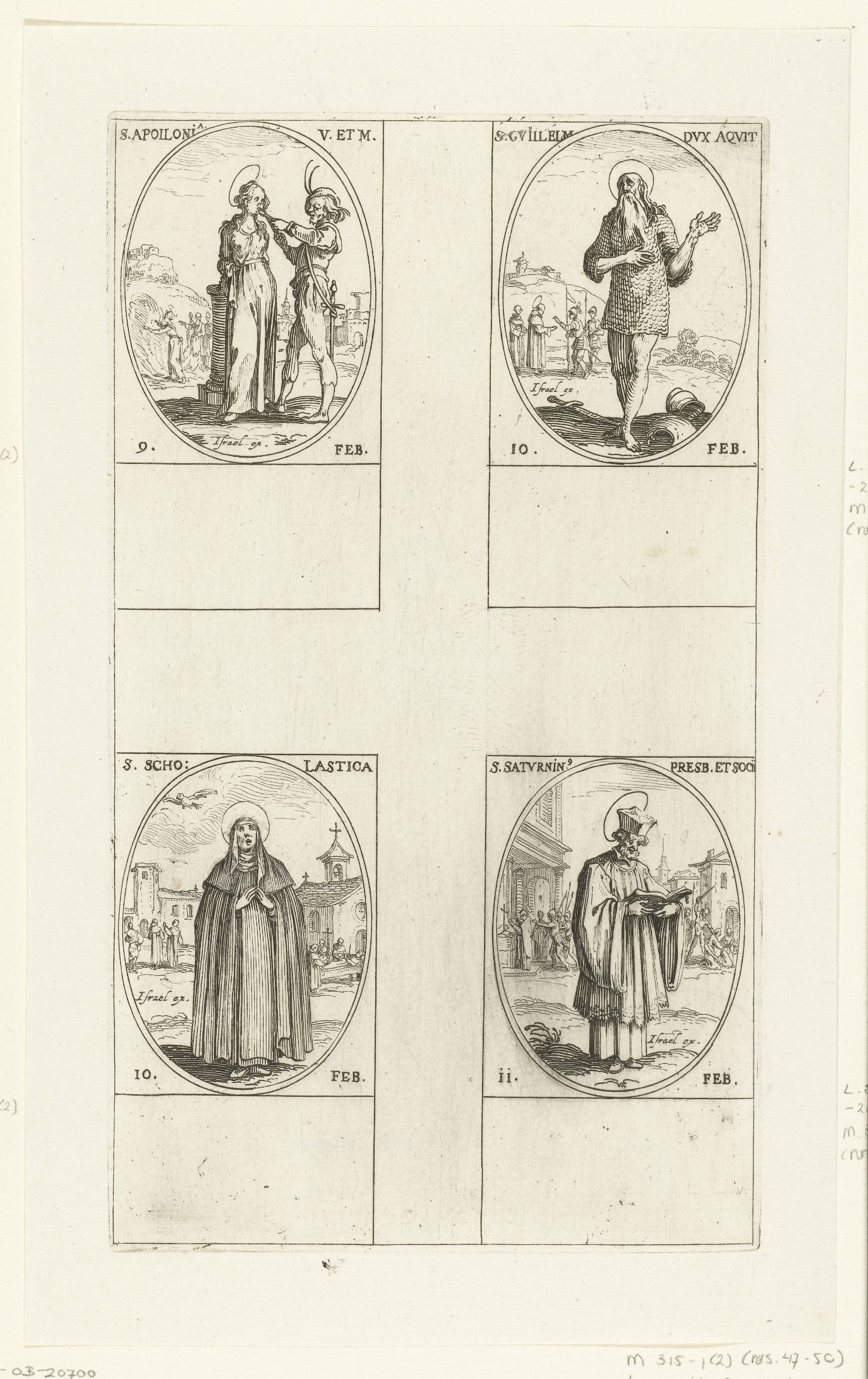 Heilige Apollonia, Heilige Willem van Aquitanië, Heilige Scholastica, Heilige Saturninus (9-11 februari)