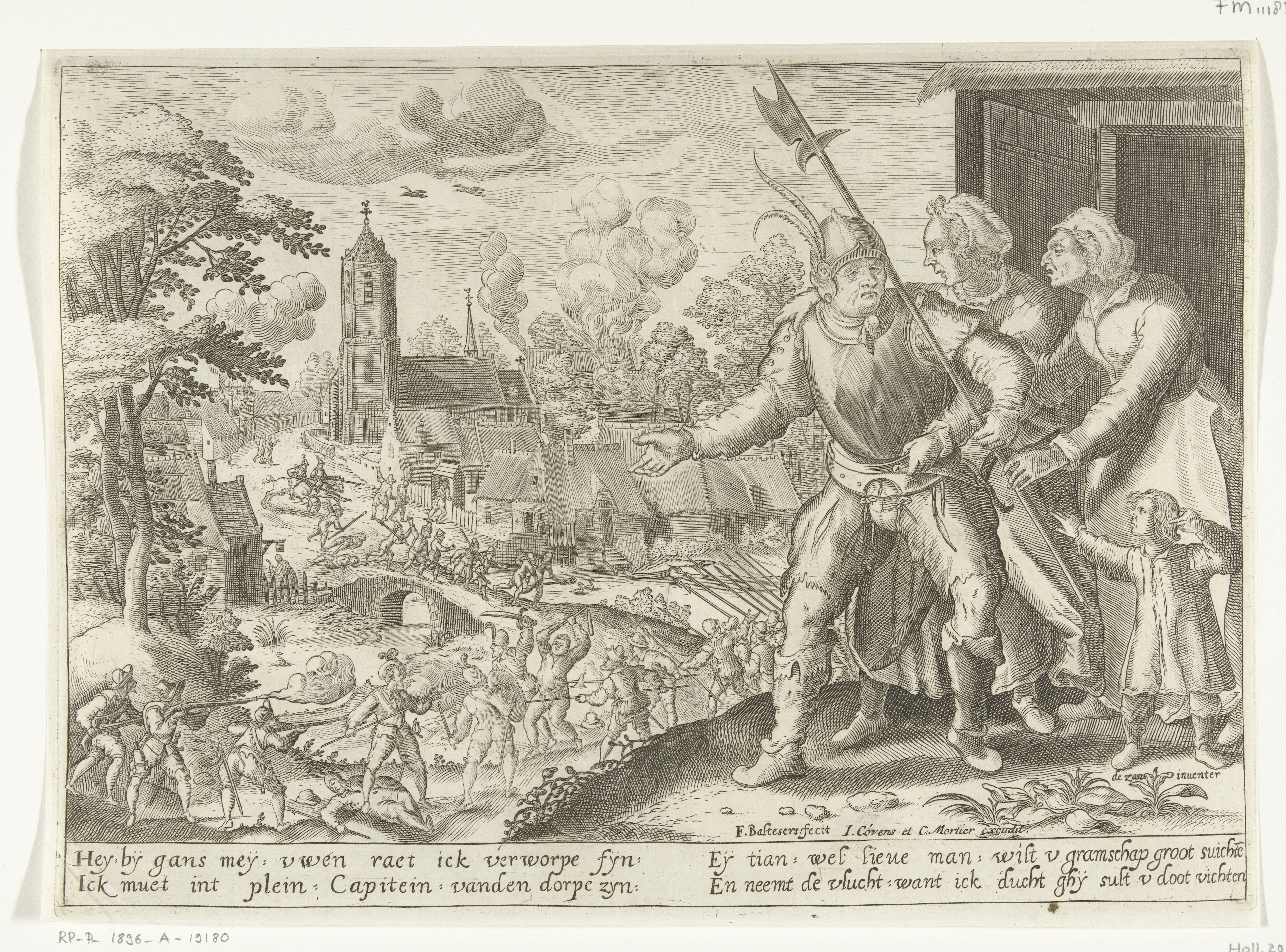 De boerenkapitein wordt het vechten belet, ca. 1600