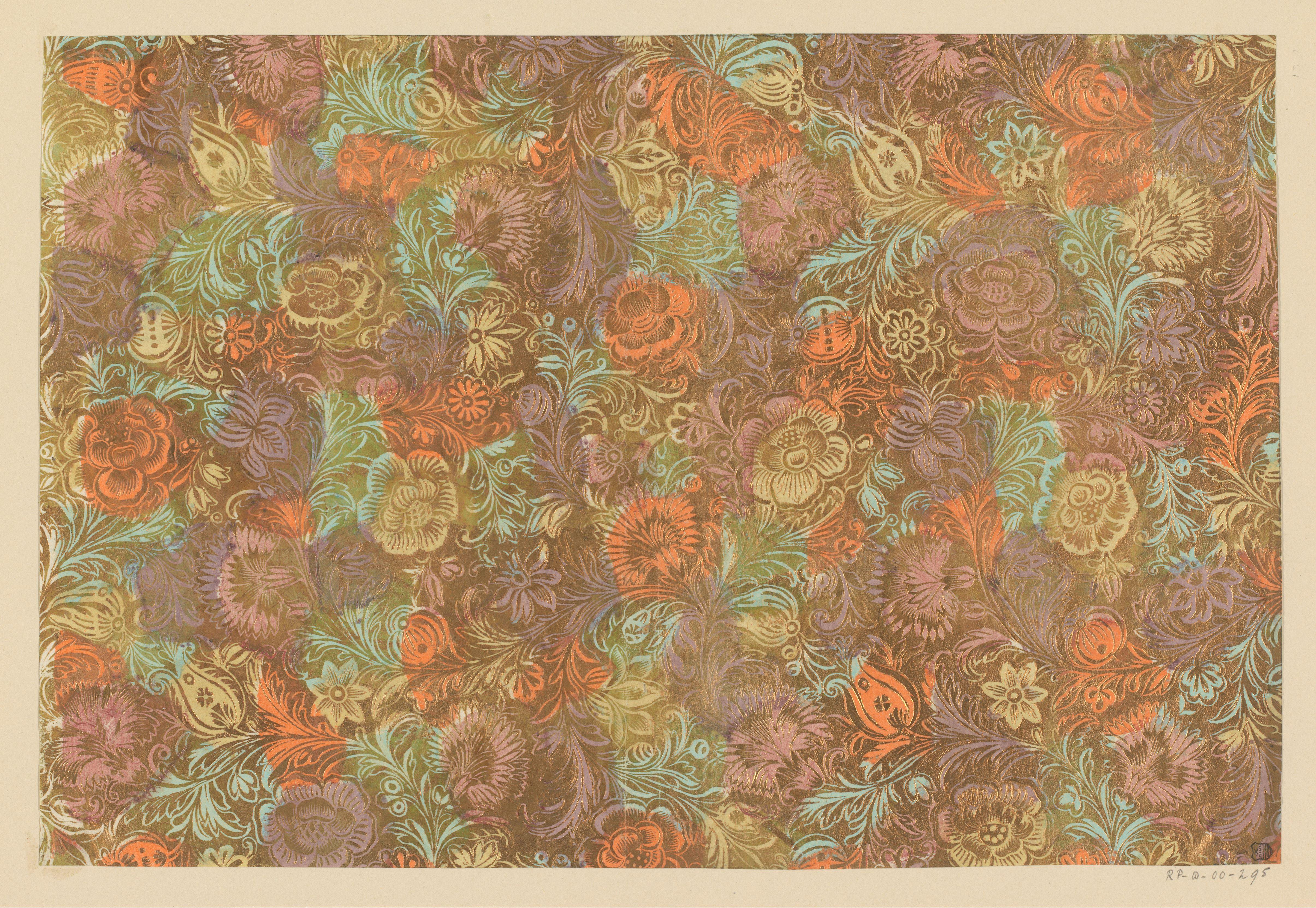 Blad met ranken met bloemen en vruchten