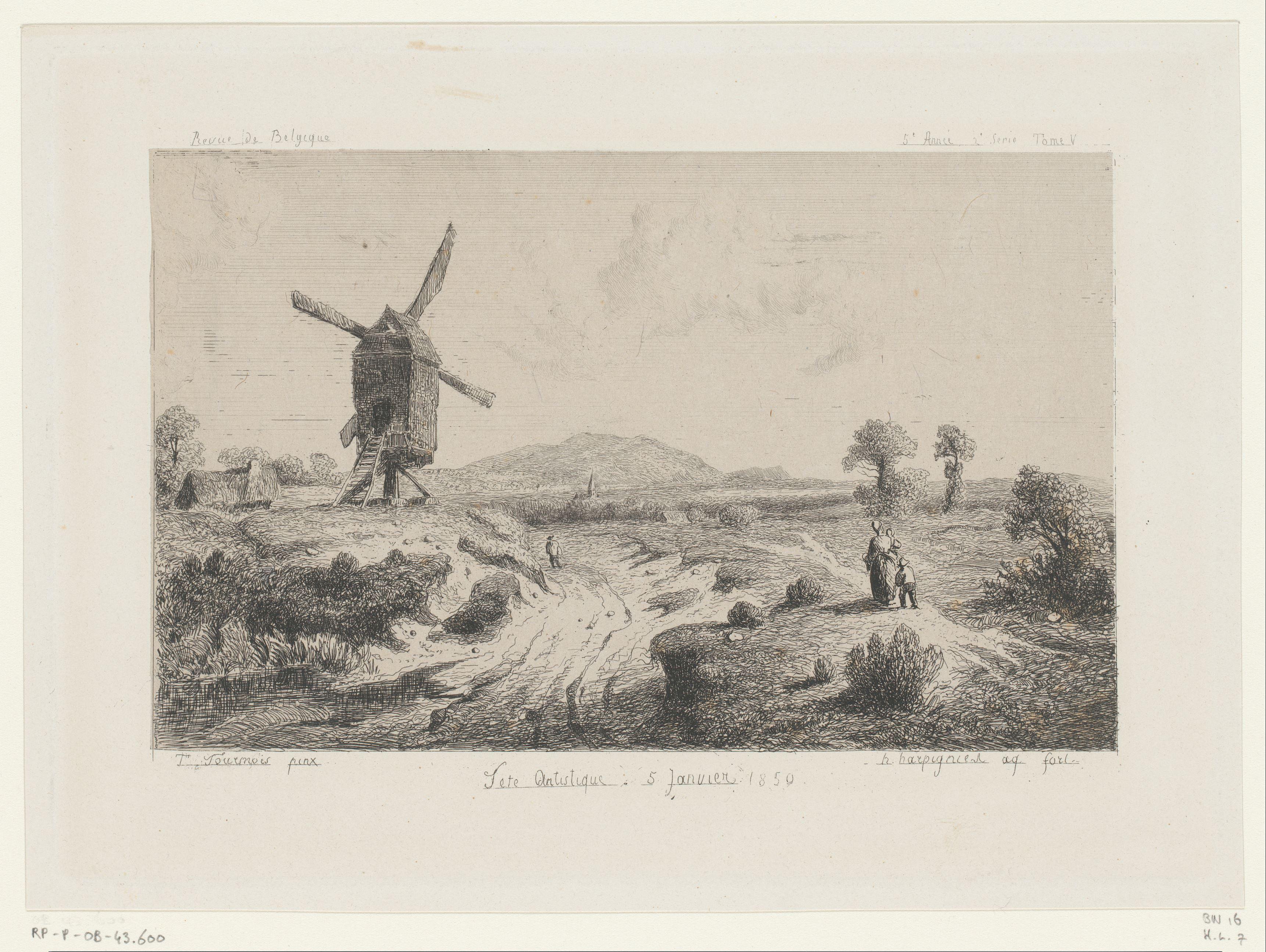 Landschap met molen langs een zandpad