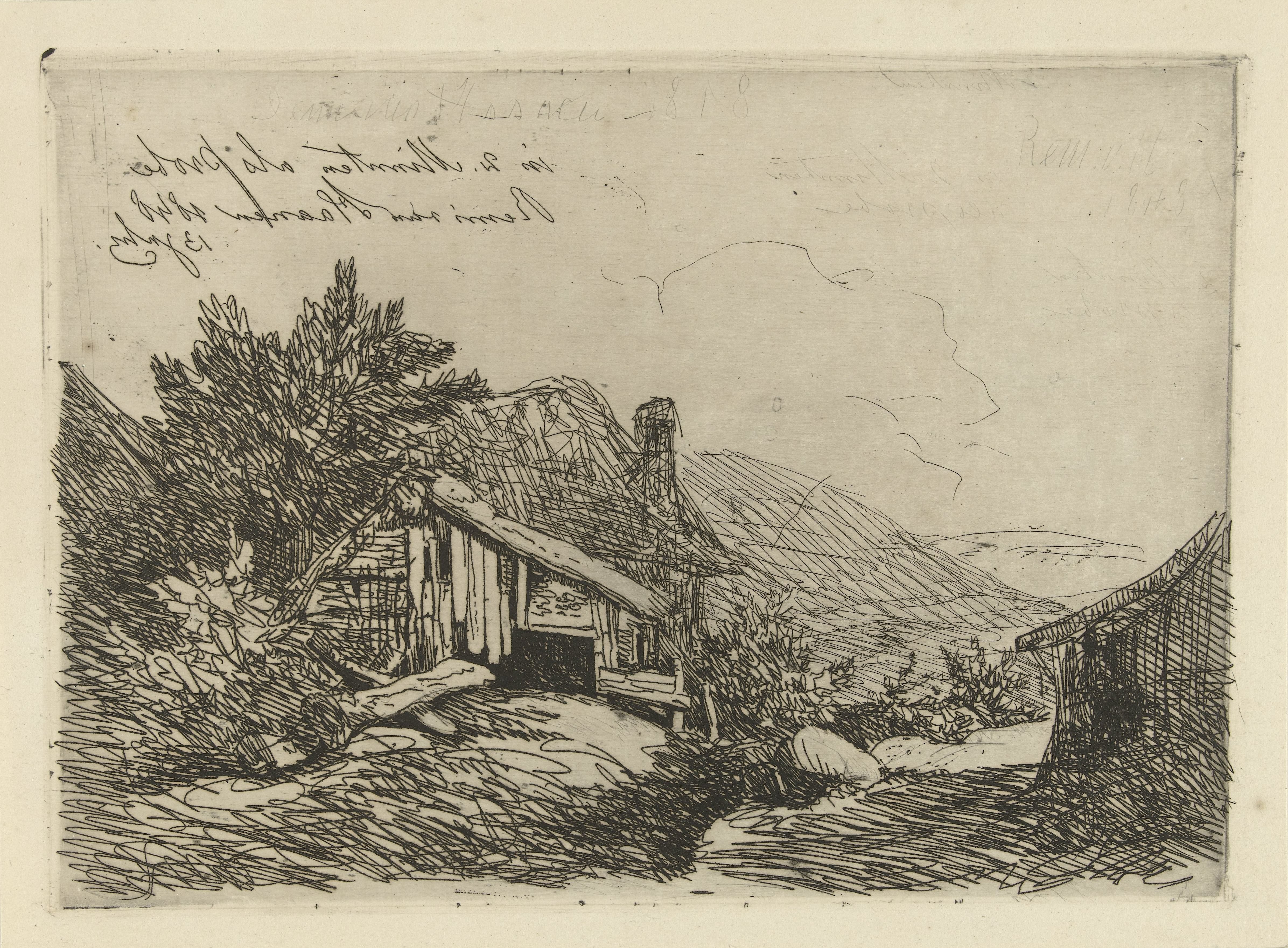 Landschap met vervallen hut