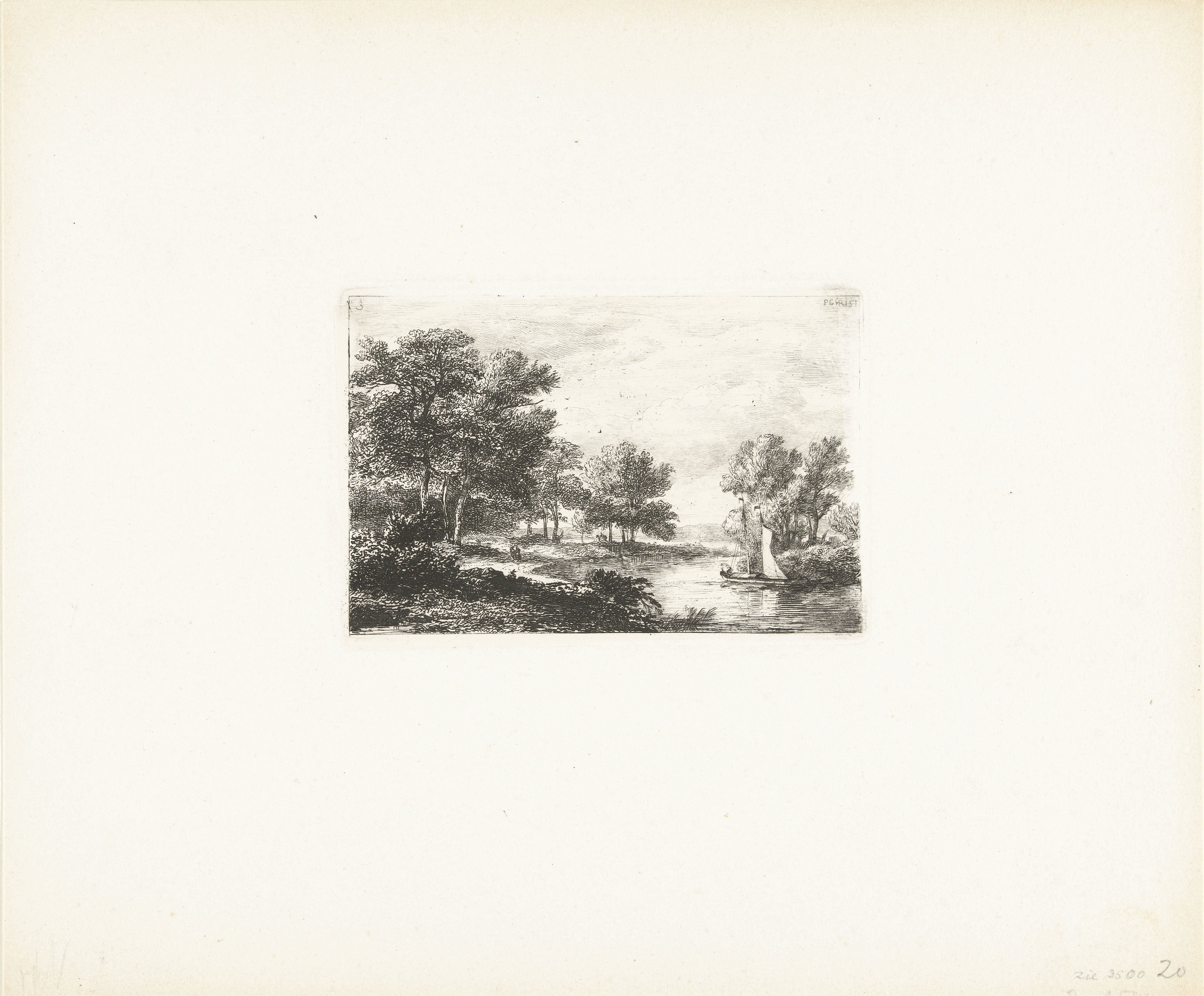 Rivierlandschap met zeilschip
